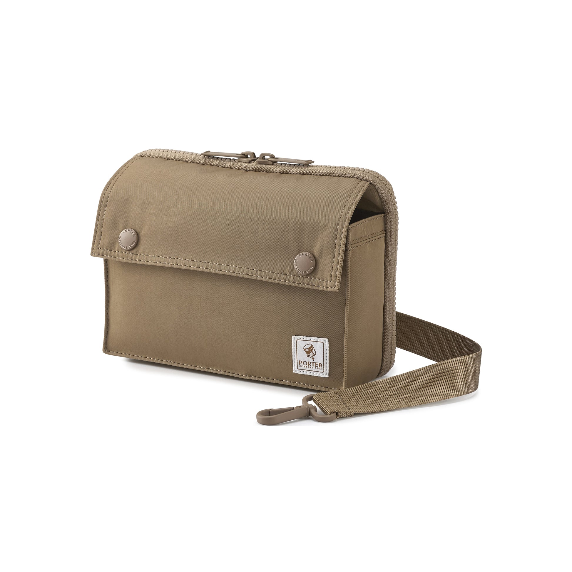 PORTER INTERNATIONAL Mid Shoulder Bag M Brown textured fabric crossbody bag flap pocket adjustable strap compact design