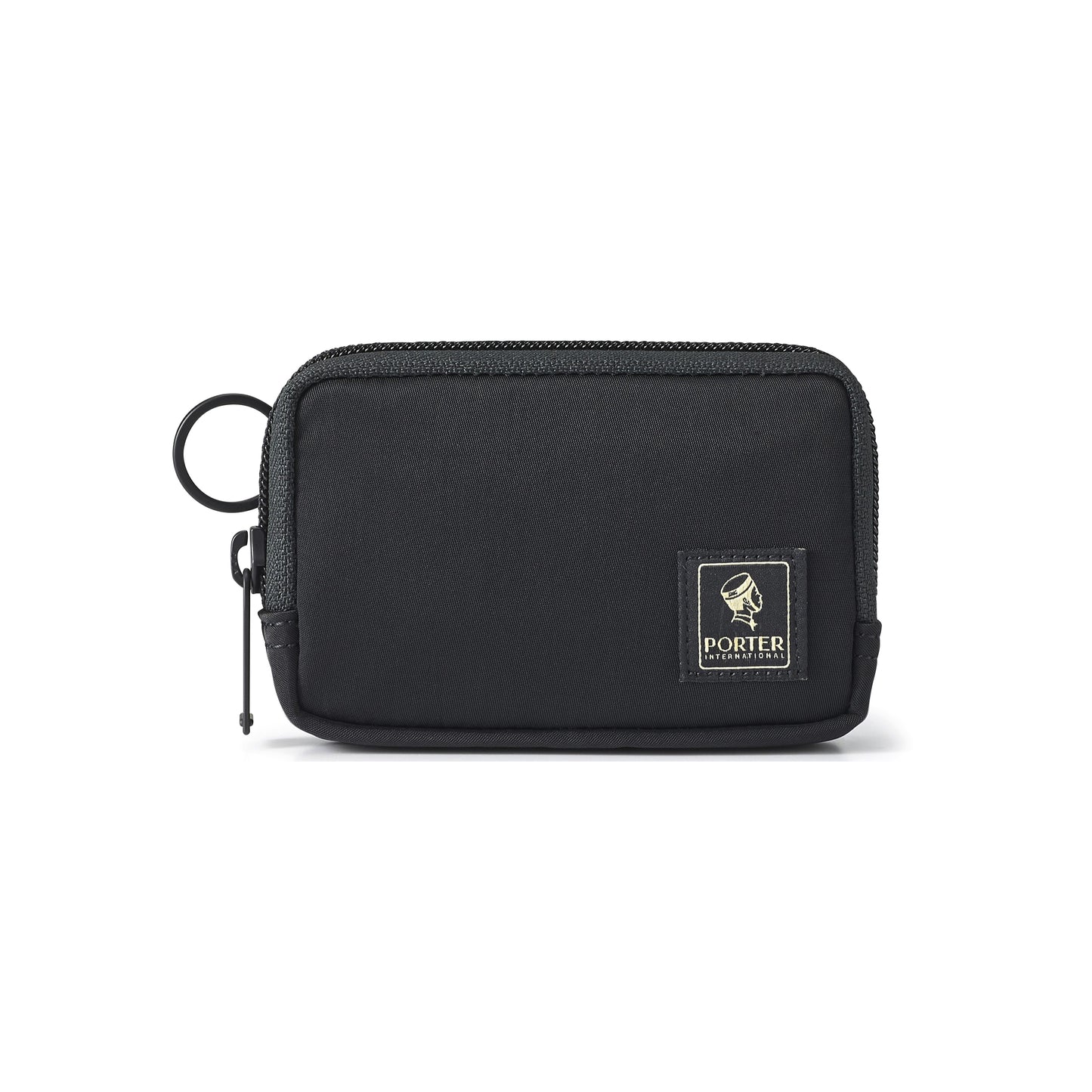 PORTER INTERNATIONAL Mid Coin Case Black textured fabric zip coin pouch compact everyday carry