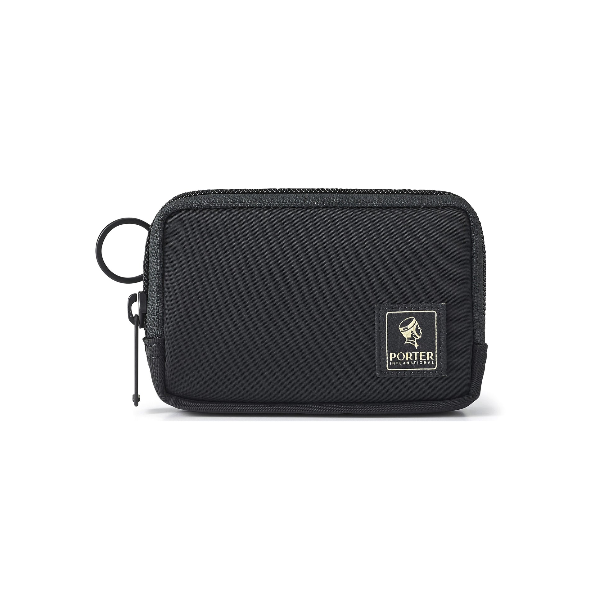 PORTER INTERNATIONAL Mid Coin Case Black textured fabric zip coin pouch compact everyday carry