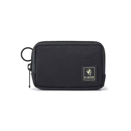 PORTER INTERNATIONAL Mid Coin Case Black textured fabric zip coin pouch compact everyday carry