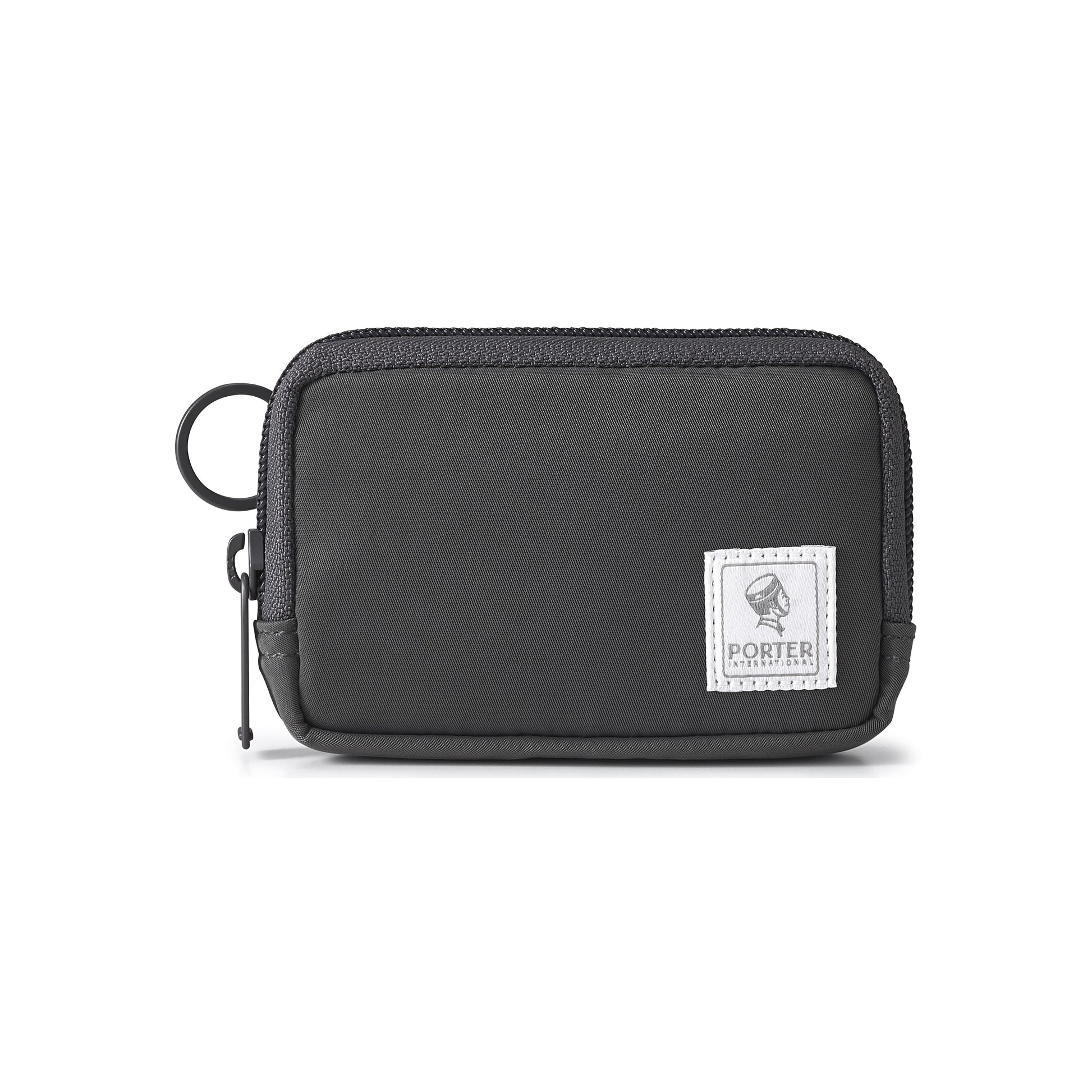 PORTER INTERNATIONAL Mid Coin Case Brown textured fabric zip coin pouch compact everyday carry