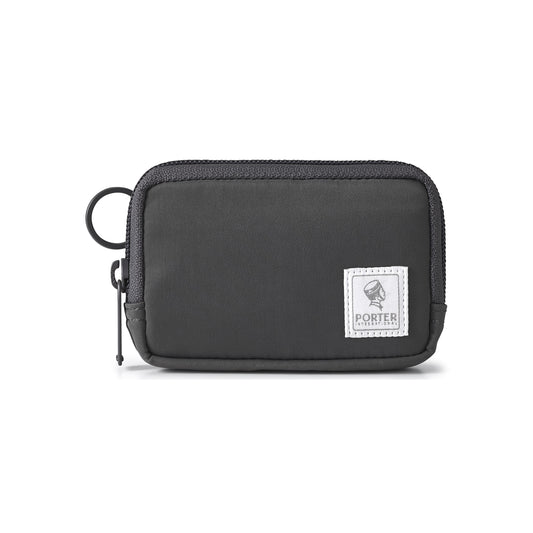 PORTER INTERNATIONAL Mid Coin Case Brown textured fabric zip coin pouch compact everyday carry