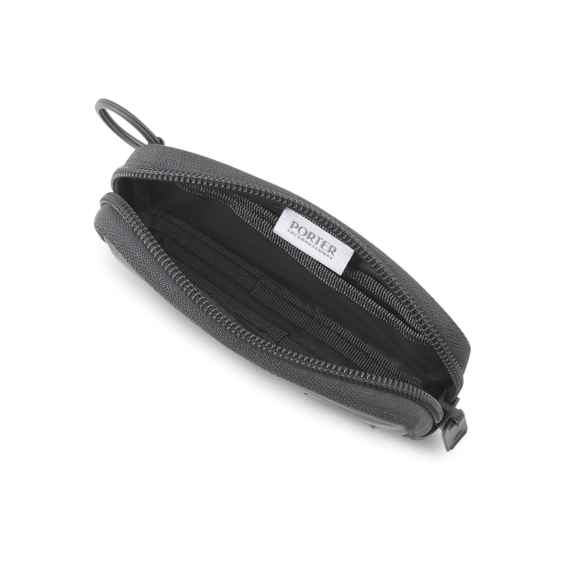 PORTER INTERNATIONAL Mid Coin Case Brown textured fabric zip coin pouch compact everyday carry