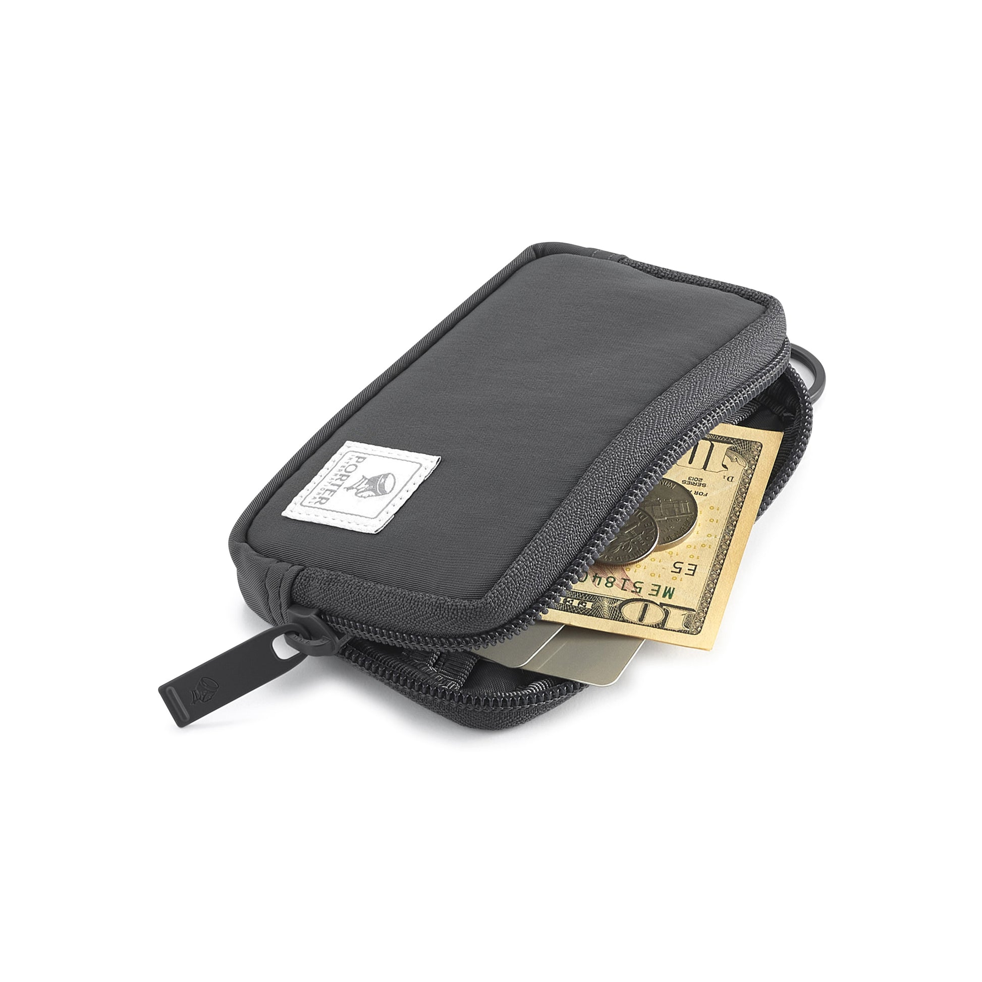 PORTER INTERNATIONAL Mid Coin Case Brown textured fabric zip coin pouch compact everyday carry