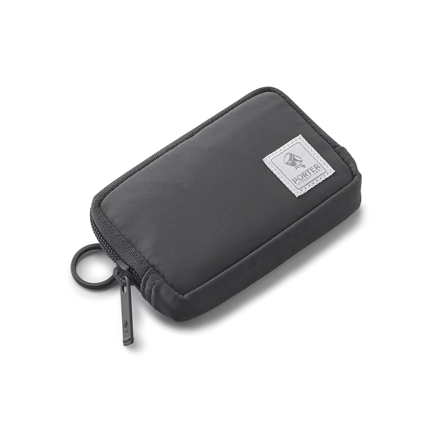 PORTER INTERNATIONAL Mid Coin Case Brown textured fabric zip coin pouch compact everyday carry