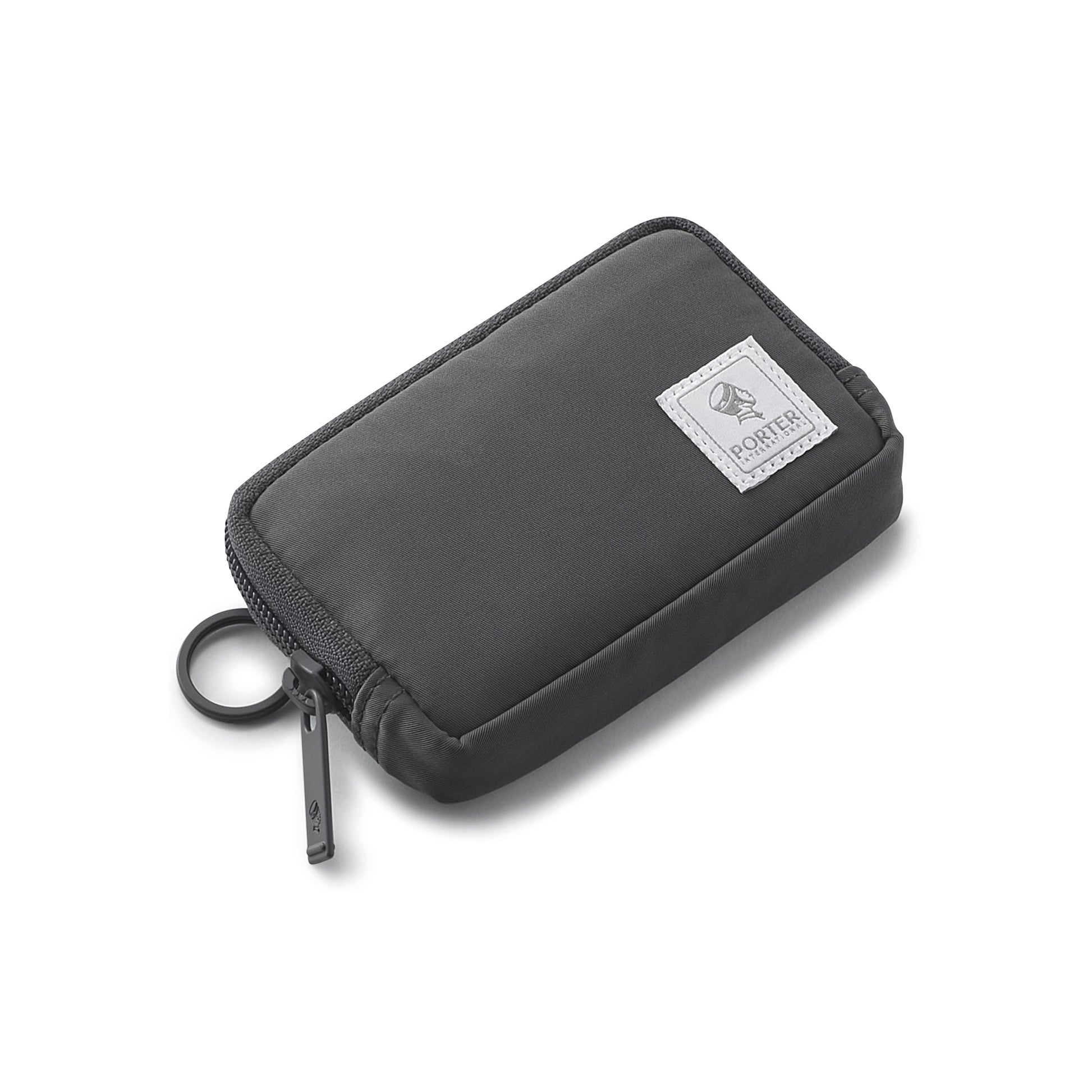 PORTER INTERNATIONAL Mid Coin Case Brown textured fabric zip coin pouch compact everyday carry