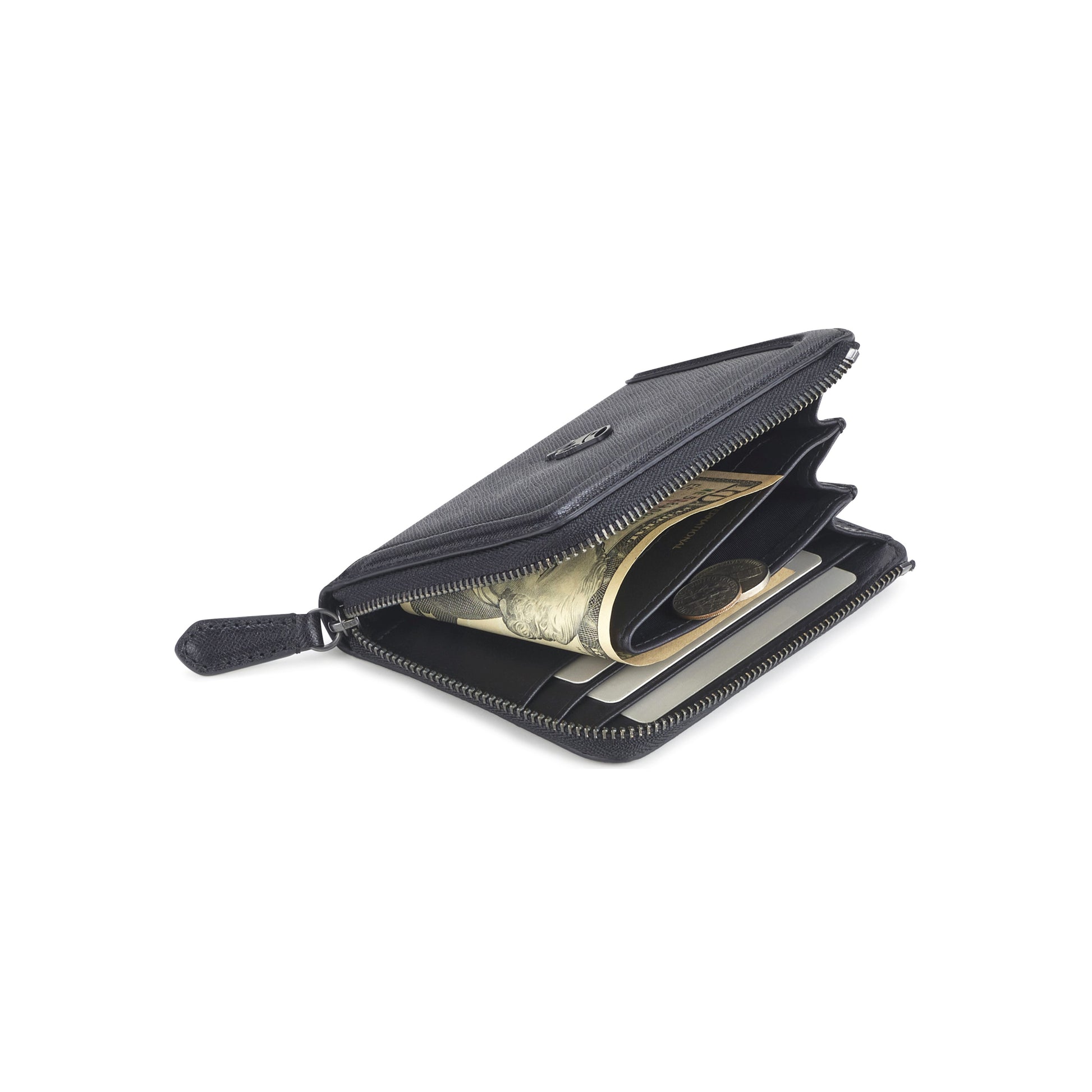 PORTER INTERNATIONAL Bound L-Shaped Wallet Black textured leather compact zip wallet card slots everyday carry