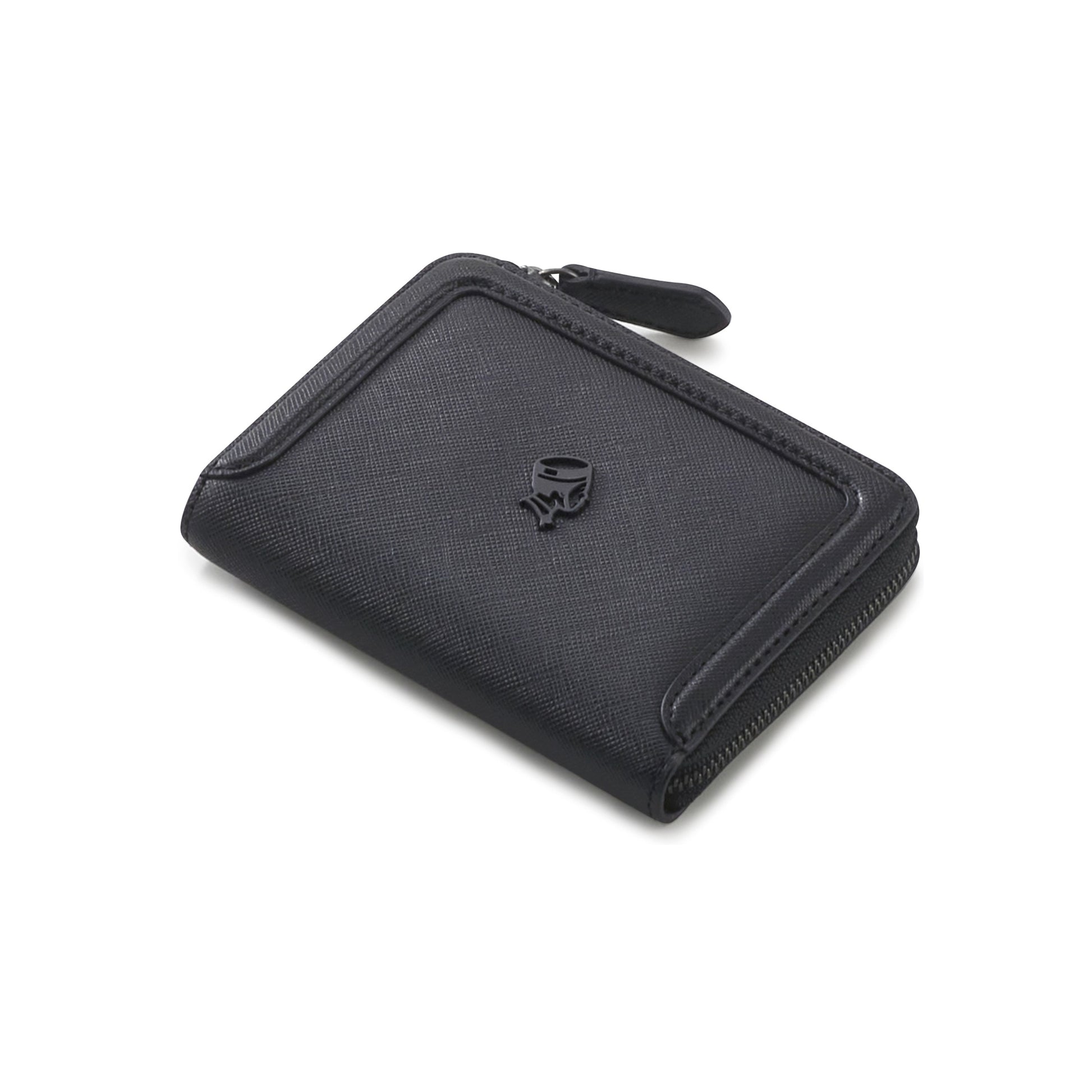 PORTER INTERNATIONAL Bound L-Shaped Wallet Black textured leather compact zip wallet card slots everyday carry