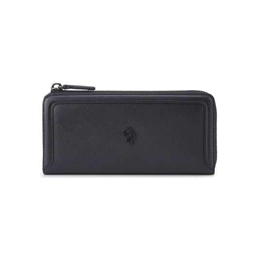 PORTER INTERNATIONAL Bound Long Wallet Black textured leather zip around wallet multiple card slots long design