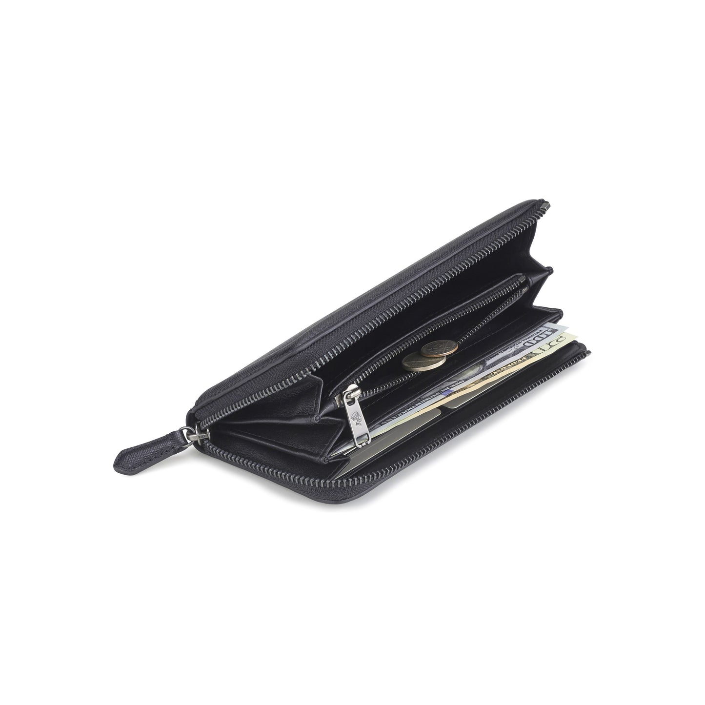 PORTER INTERNATIONAL Bound Long Wallet Black textured leather zip around wallet multiple card slots long design
