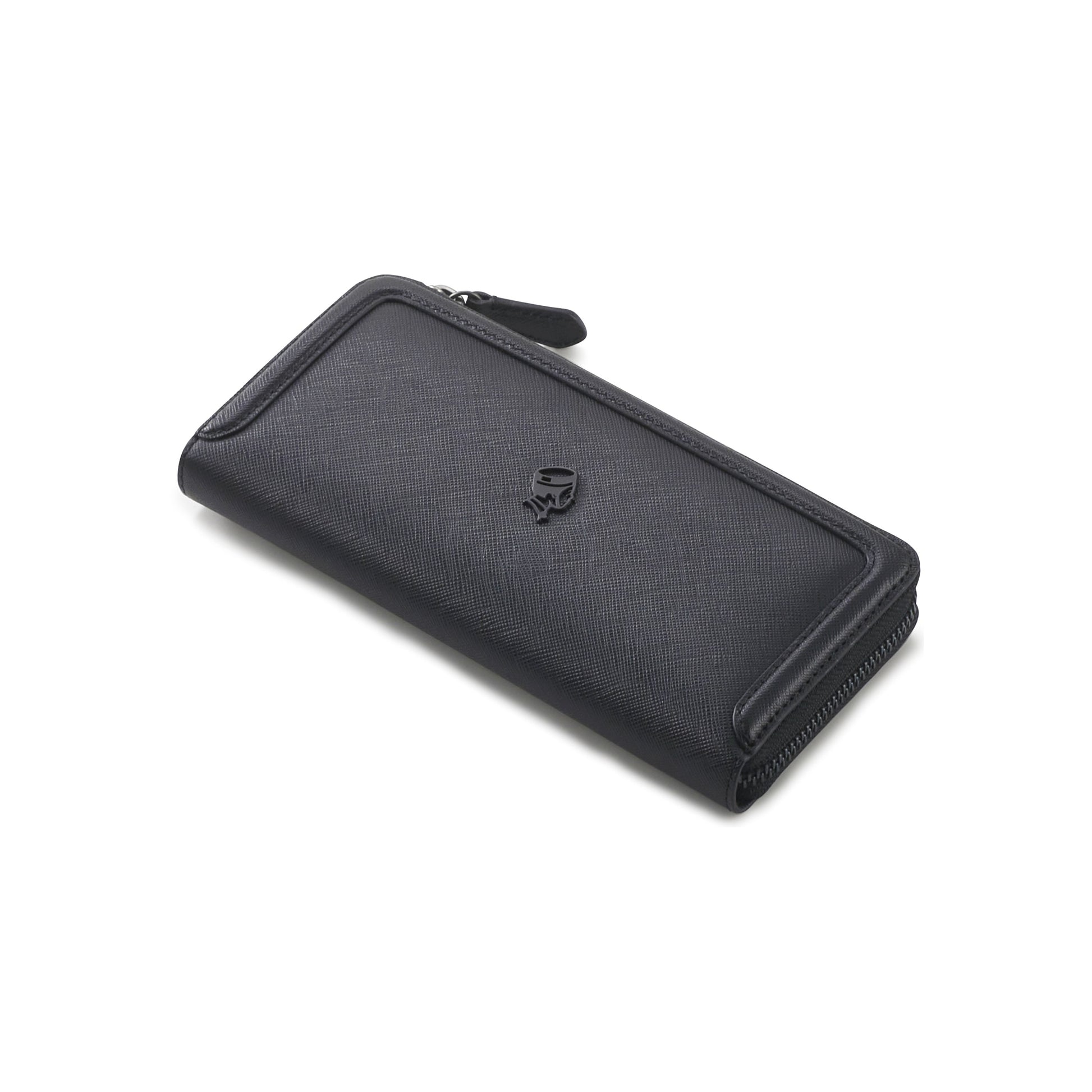 PORTER INTERNATIONAL Bound Long Wallet Black textured leather zip around wallet multiple card slots long design