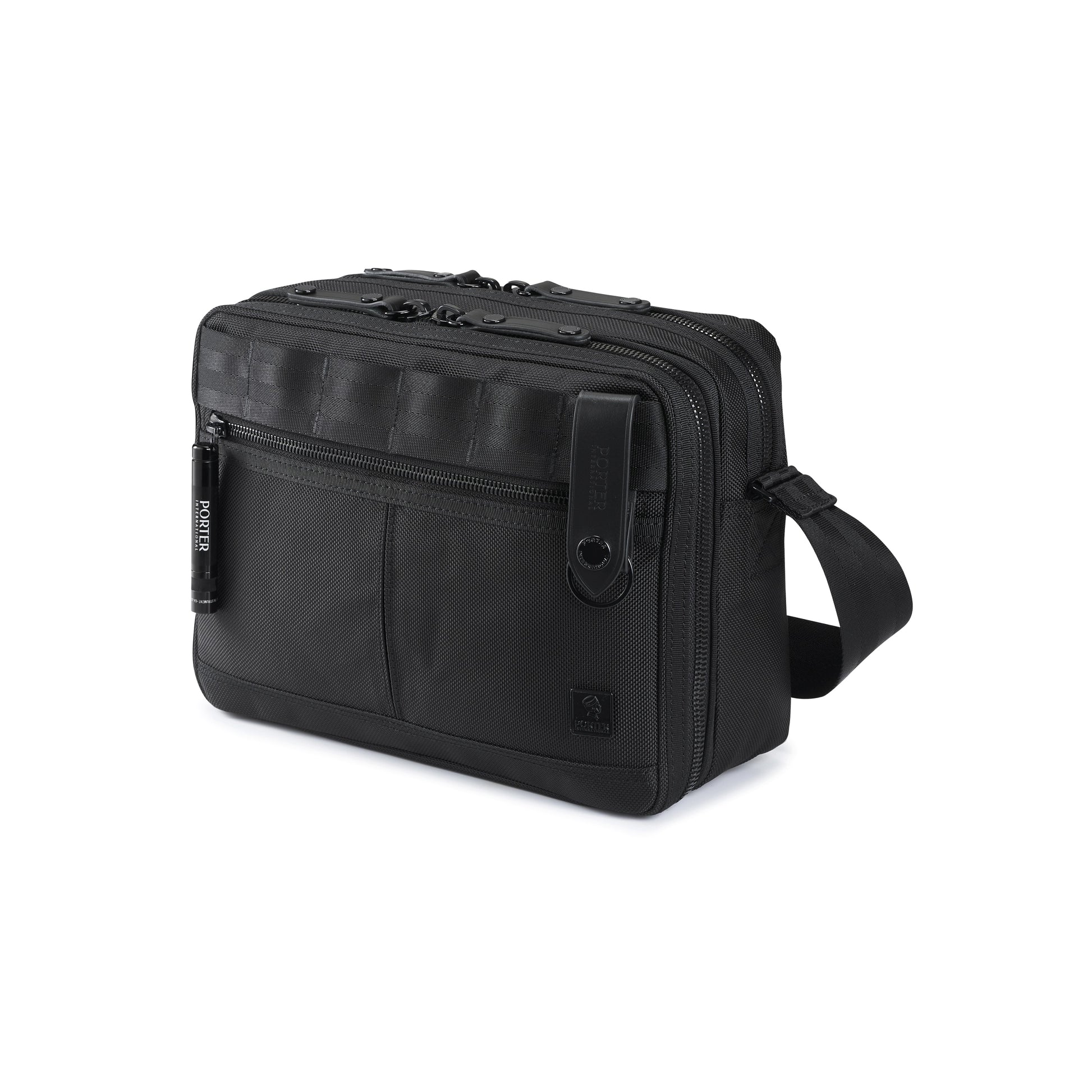 PORTER INTERNATIONAL New Heat Shoulder Bag Large Black durable multi compartment shoulder bag with adjustable strap