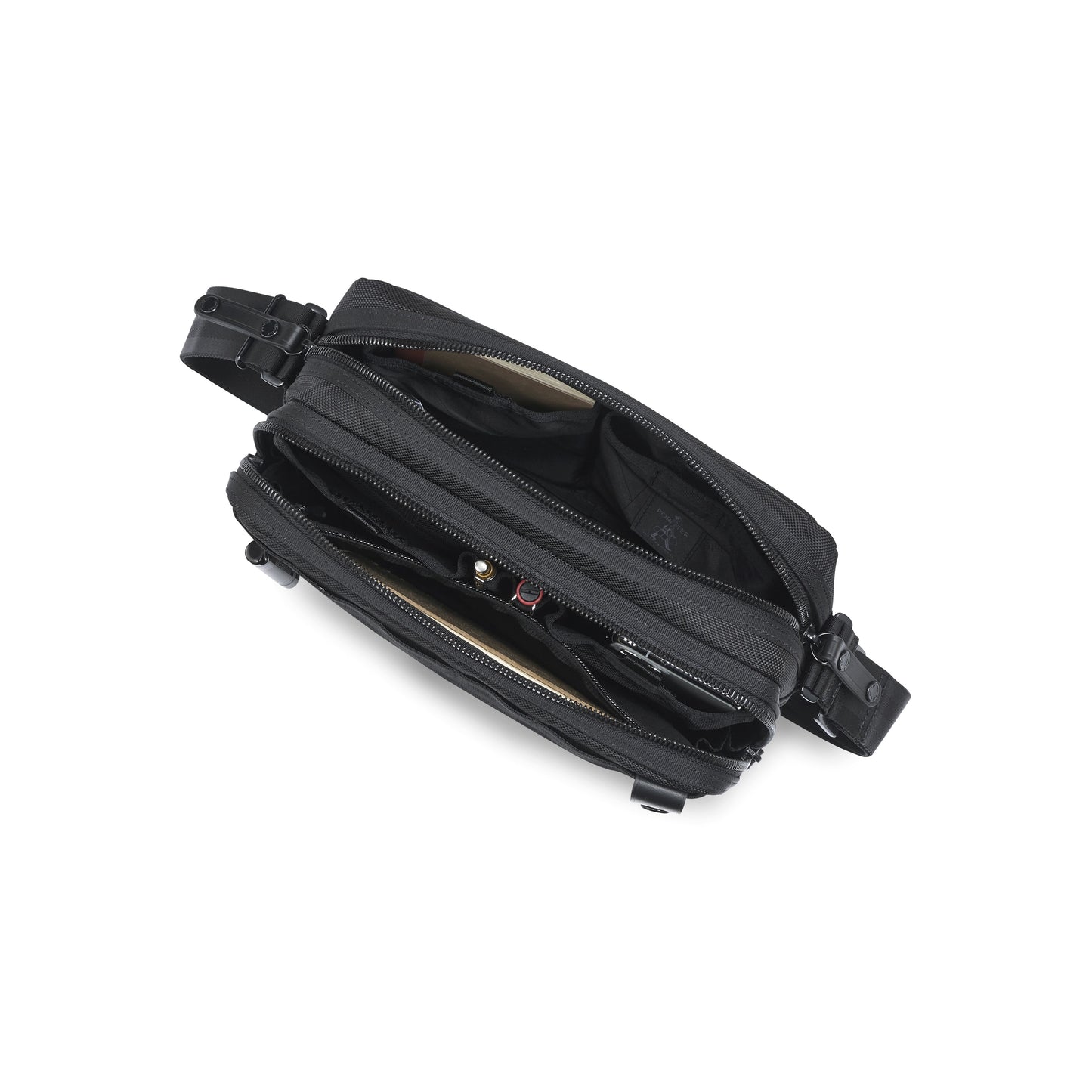 PORTER INTERNATIONAL New Heat Shoulder Bag Large Black durable multi compartment shoulder bag with adjustable strap