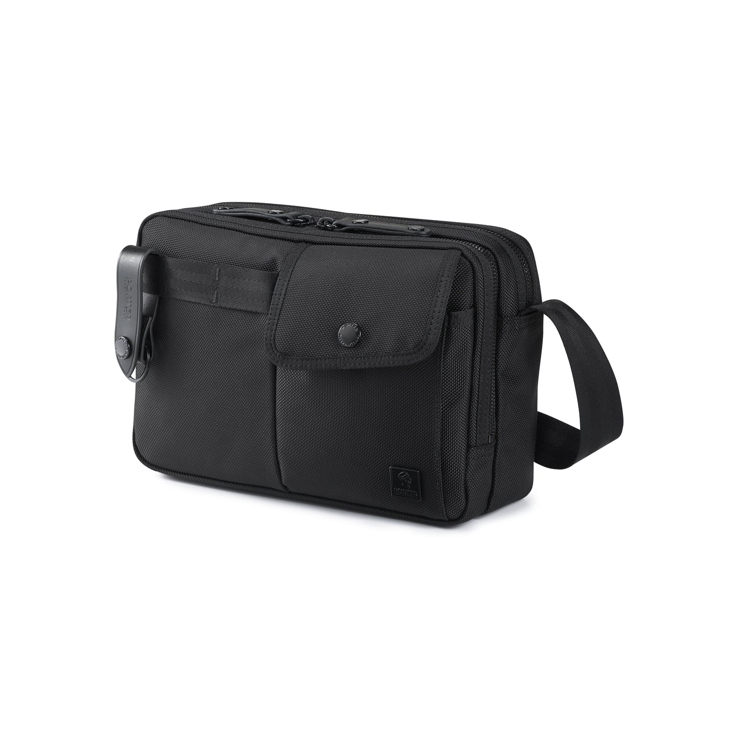 PORTER INTERNATIONAL New Heat Shoulder Bag Jet Black with multiple front pockets adjustable shoulder strap and durable textured fabric