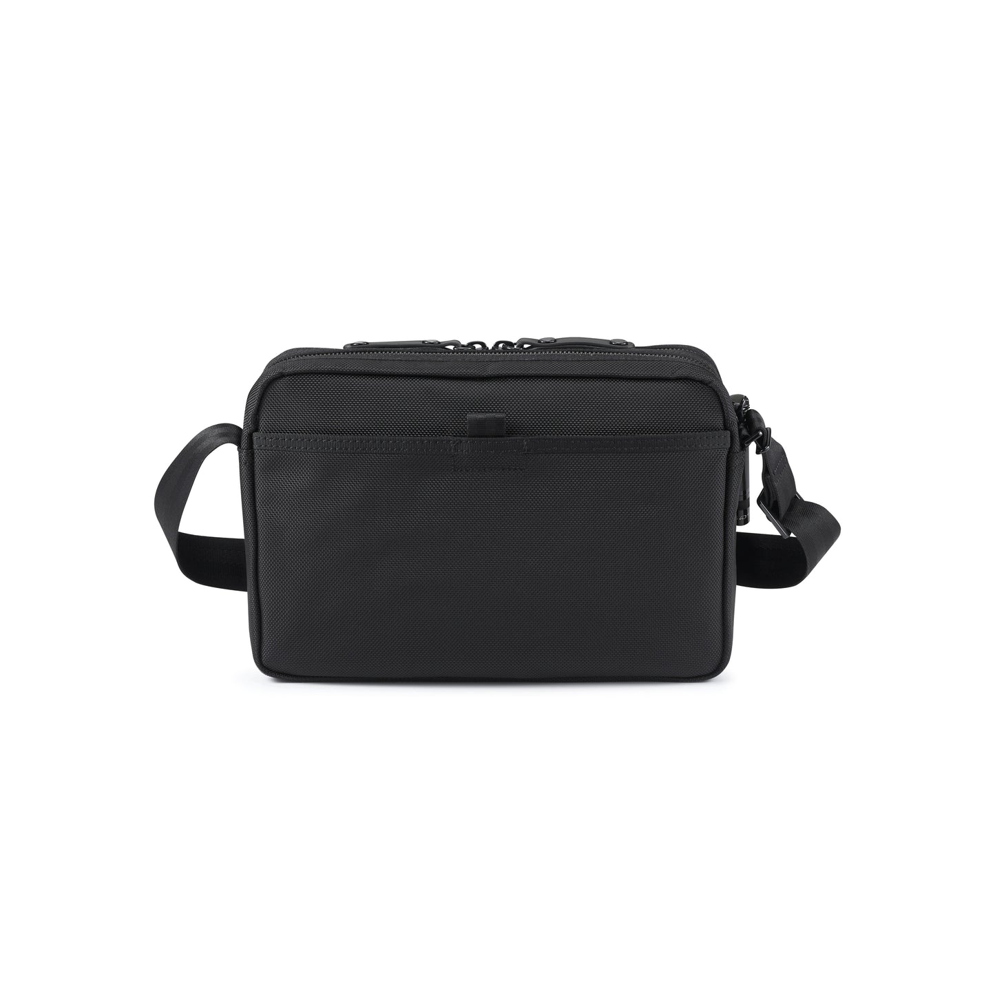 PORTER INTERNATIONAL New Heat Shoulder Bag Jet Black with multiple front pockets adjustable shoulder strap and durable textured fabric