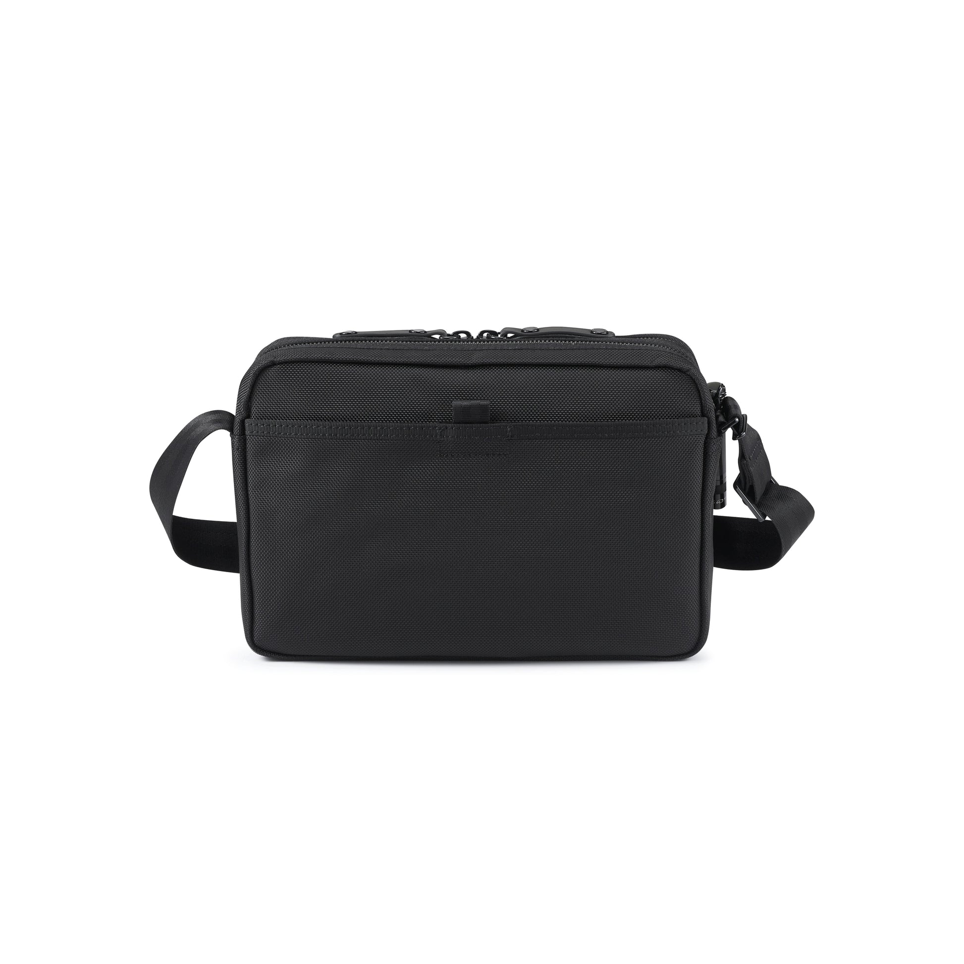 PORTER INTERNATIONAL New Heat Shoulder Bag Jet Black with multiple front pockets adjustable shoulder strap and durable textured fabric