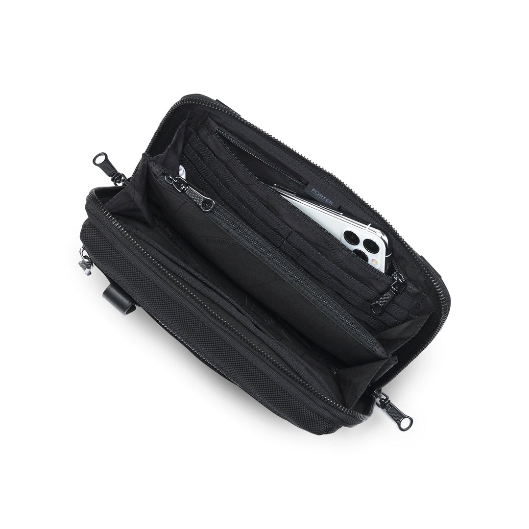 PORTER INTERNATIONAL New Heat Shoulder Bag 'Black' - open main compartment
