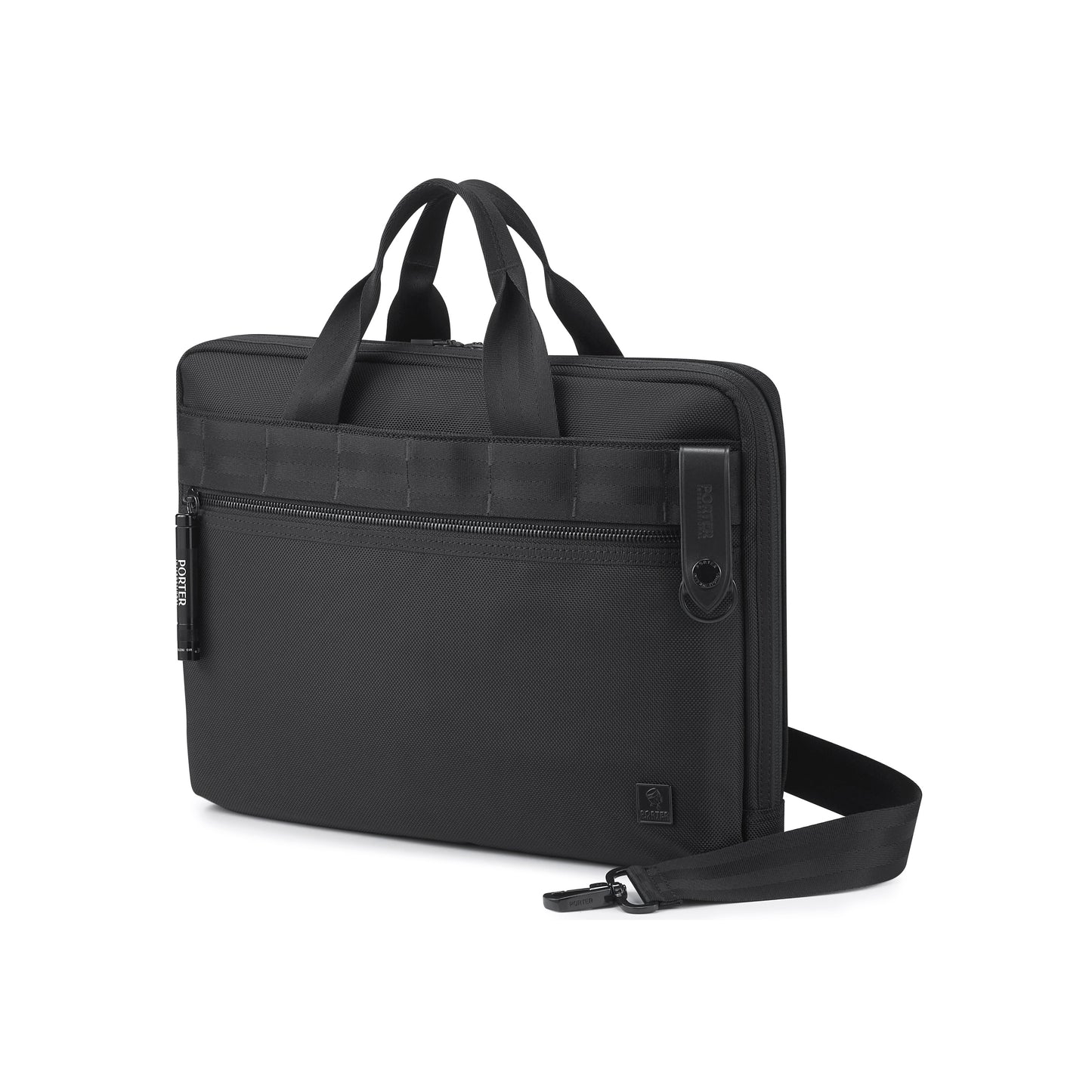 PORTER INTERNATIONAL New Heat Briefcase Black durable fabric laptop bag dual handles adjustable shoulder strap multiple compartments