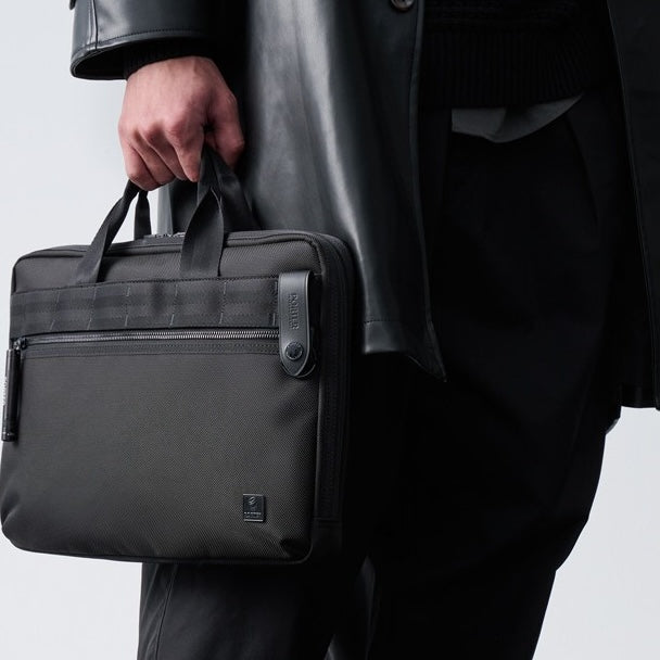 PORTER INTERNATIONAL New Heat Briefcase Black durable fabric laptop bag dual handles adjustable shoulder strap multiple compartments