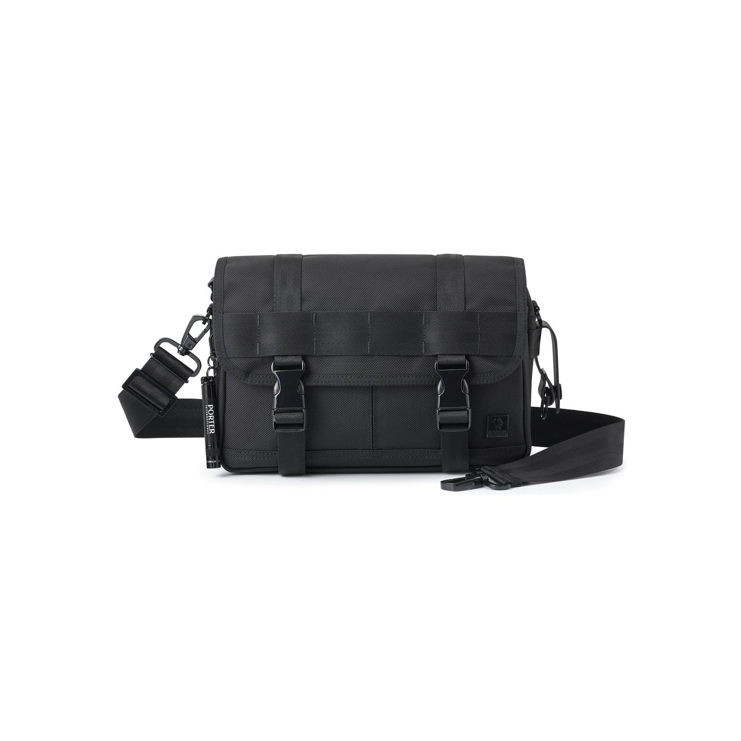 PORTER INTERNATIONAL New Heat Shoulder Bag Black tactical fabric crossbody bag flap closure multiple pockets adjustable strap