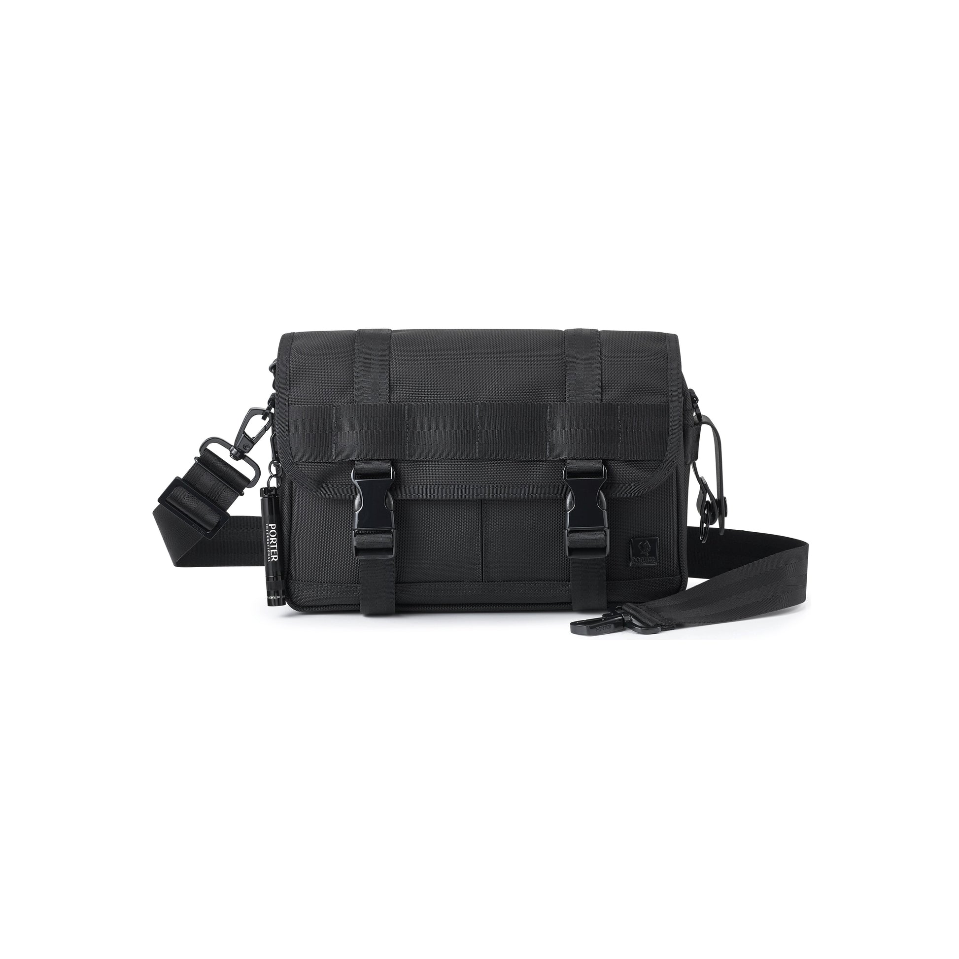 PORTER INTERNATIONAL New Heat Shoulder Bag Black tactical fabric crossbody bag flap closure multiple pockets adjustable strap