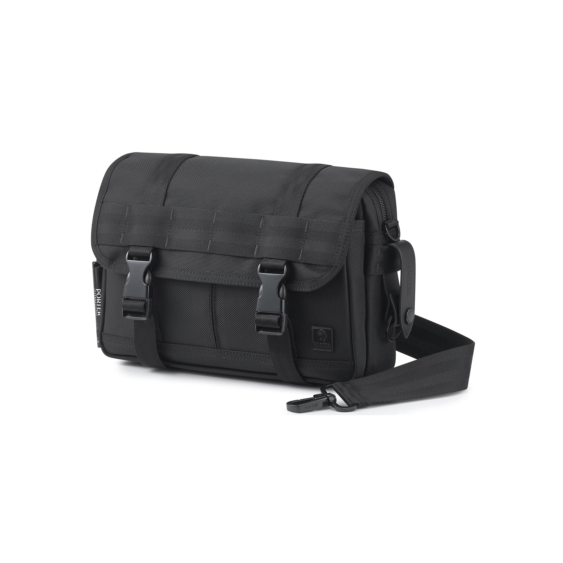 PORTER INTERNATIONAL New Heat Shoulder Bag Black tactical fabric crossbody bag flap closure multiple pockets adjustable strap