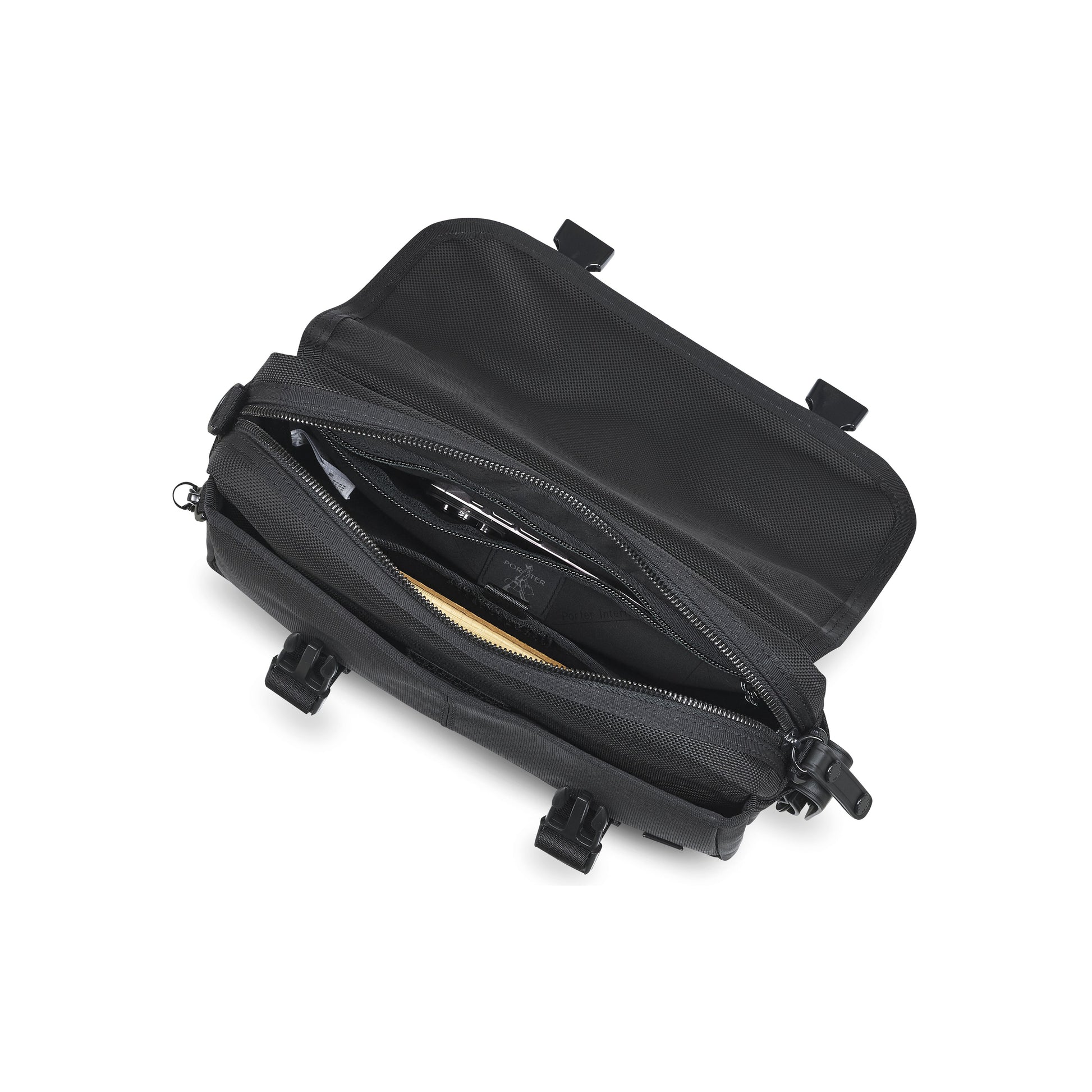PORTER INTERNATIONAL New Heat Shoulder Bag Black tactical fabric crossbody bag flap closure multiple pockets adjustable strap