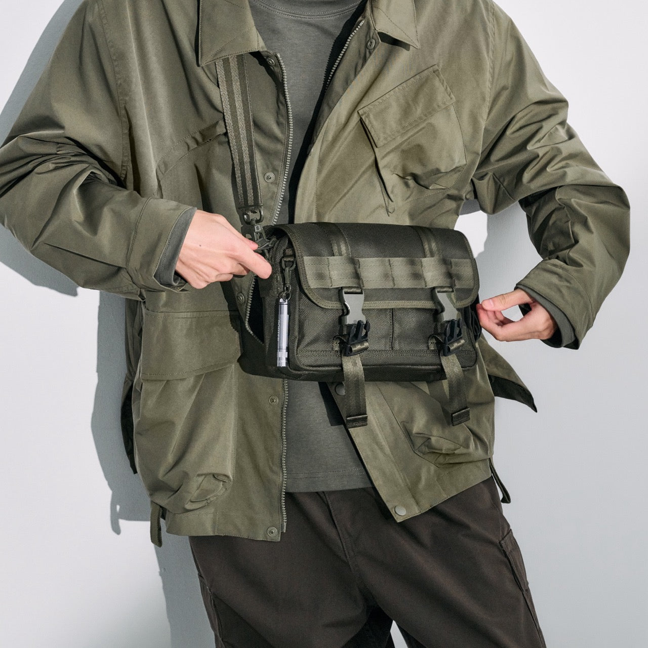 PORTER INTERNATIONAL New Heat Shoulder Bag Forest Green tactical fabric crossbody bag flap closure multiple pockets adjustable strap