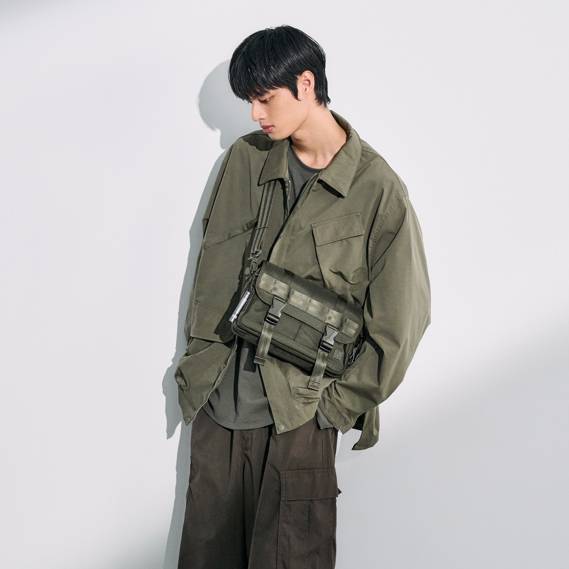PORTER INTERNATIONAL New Heat Shoulder Bag Forest Green tactical fabric crossbody bag flap closure multiple pockets adjustable strap