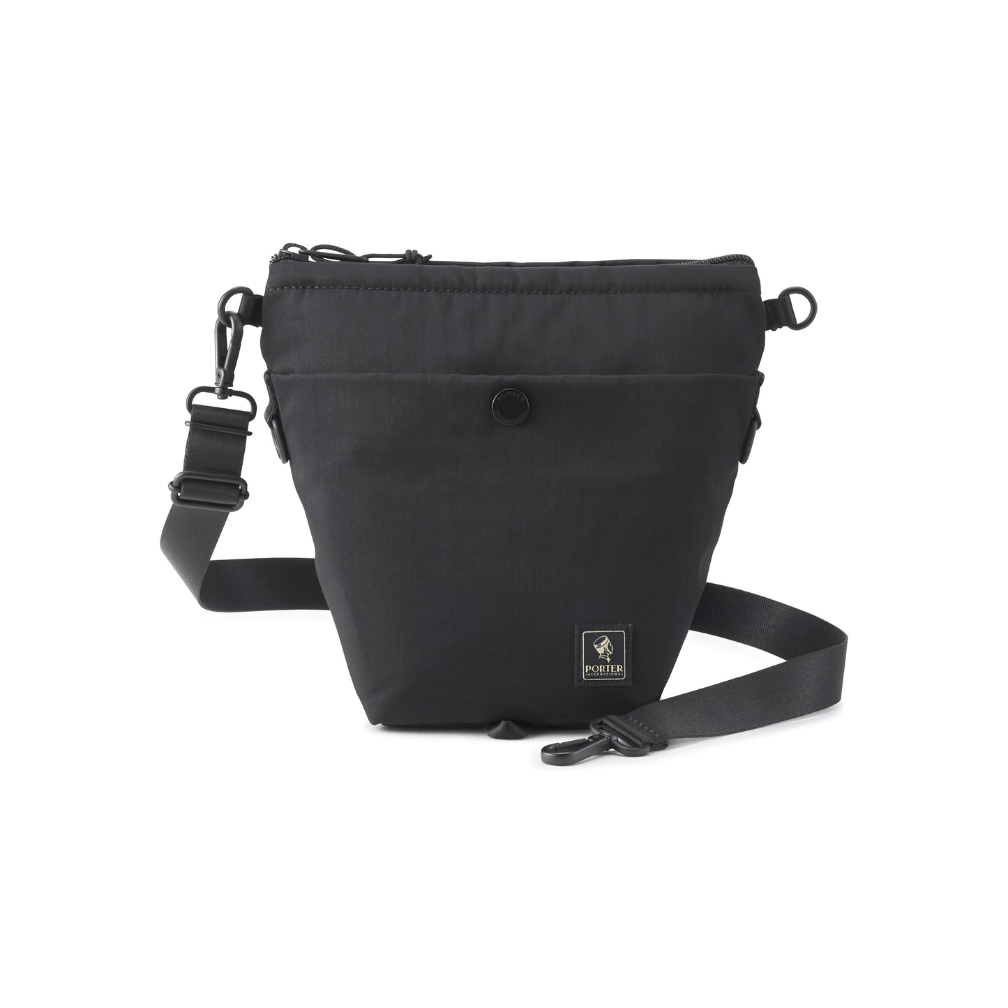 PORTER INTERNATIONAL Level Shoulder Bag M Black textured fabric crossbody bag adjustable strap zip closure compact design