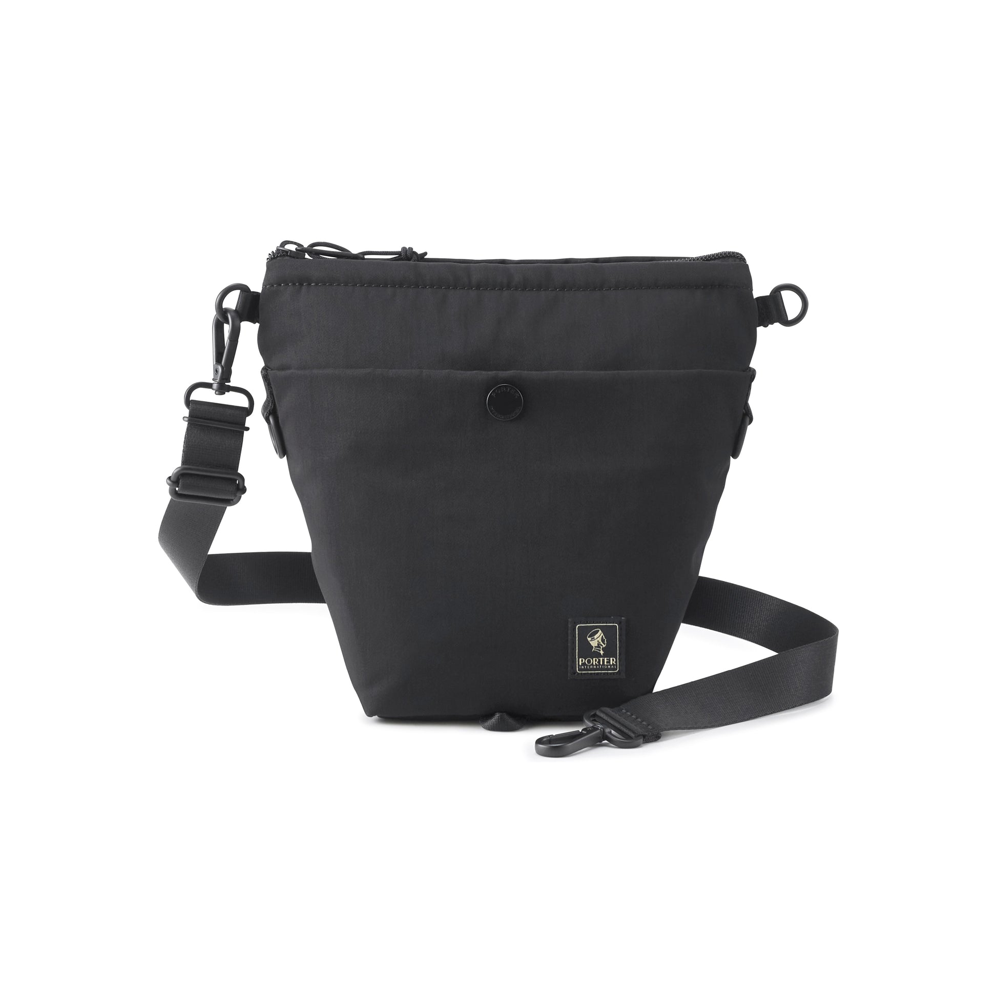 PORTER INTERNATIONAL Level Shoulder Bag M Black textured fabric crossbody bag adjustable strap zip closure compact design