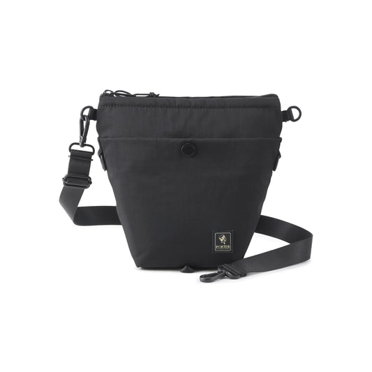 PORTER INTERNATIONAL Level Shoulder Bag M Black textured fabric crossbody bag adjustable strap zip closure compact design