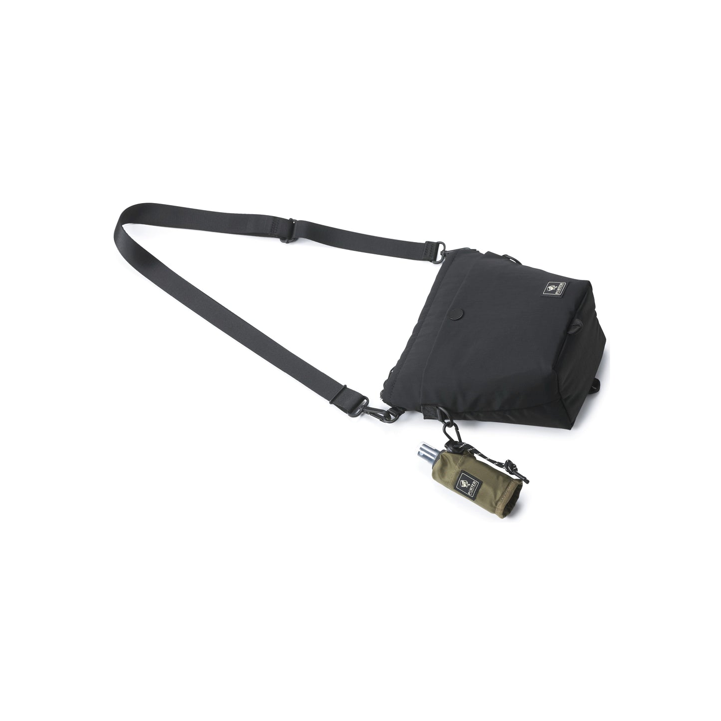 PORTER INTERNATIONAL Level Shoulder Bag M Black textured fabric crossbody bag adjustable strap zip closure compact design