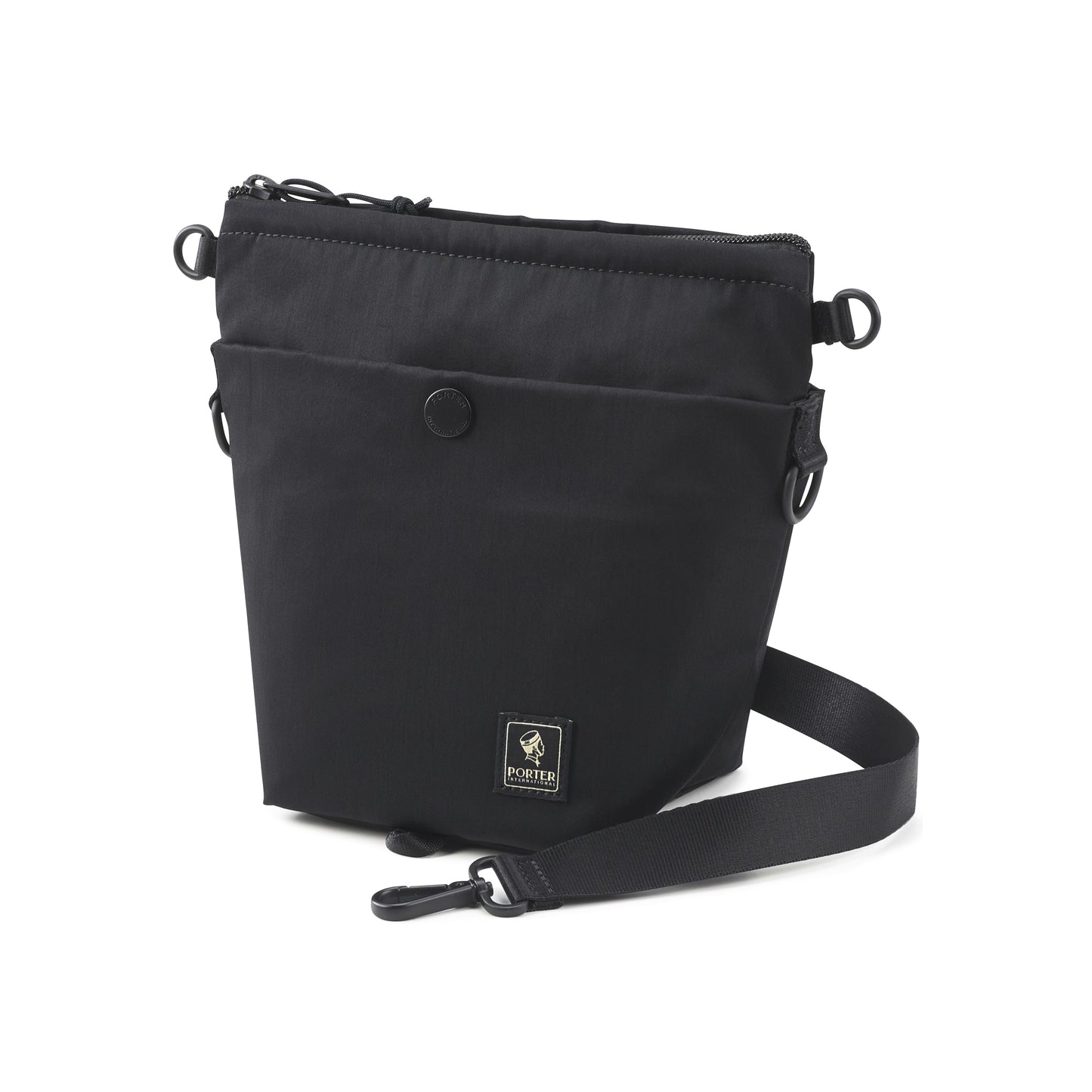 PORTER INTERNATIONAL Level Shoulder Bag M Black textured fabric crossbody bag adjustable strap zip closure compact design