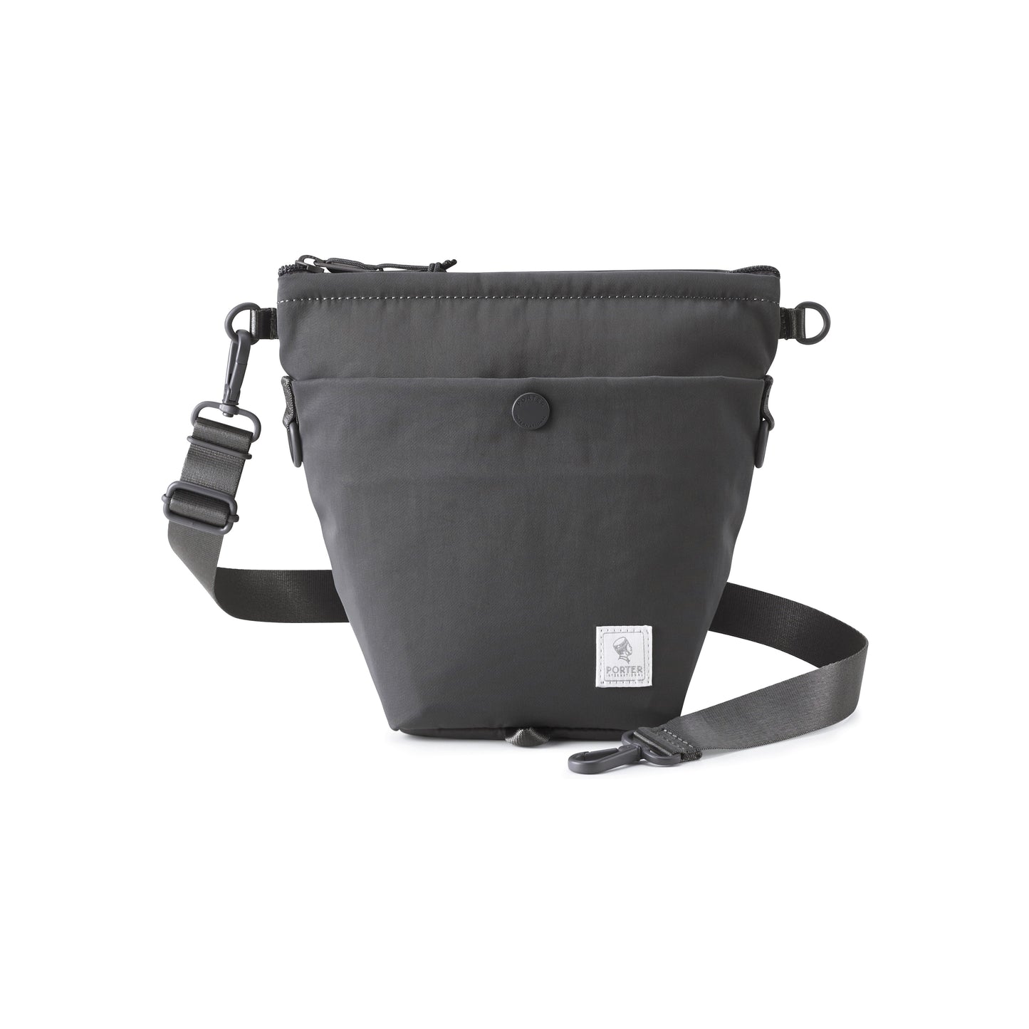 PORTER INTERNATIONAL Level Shoulder Bag M Grey textured fabric crossbody bag adjustable strap zip closure compact design