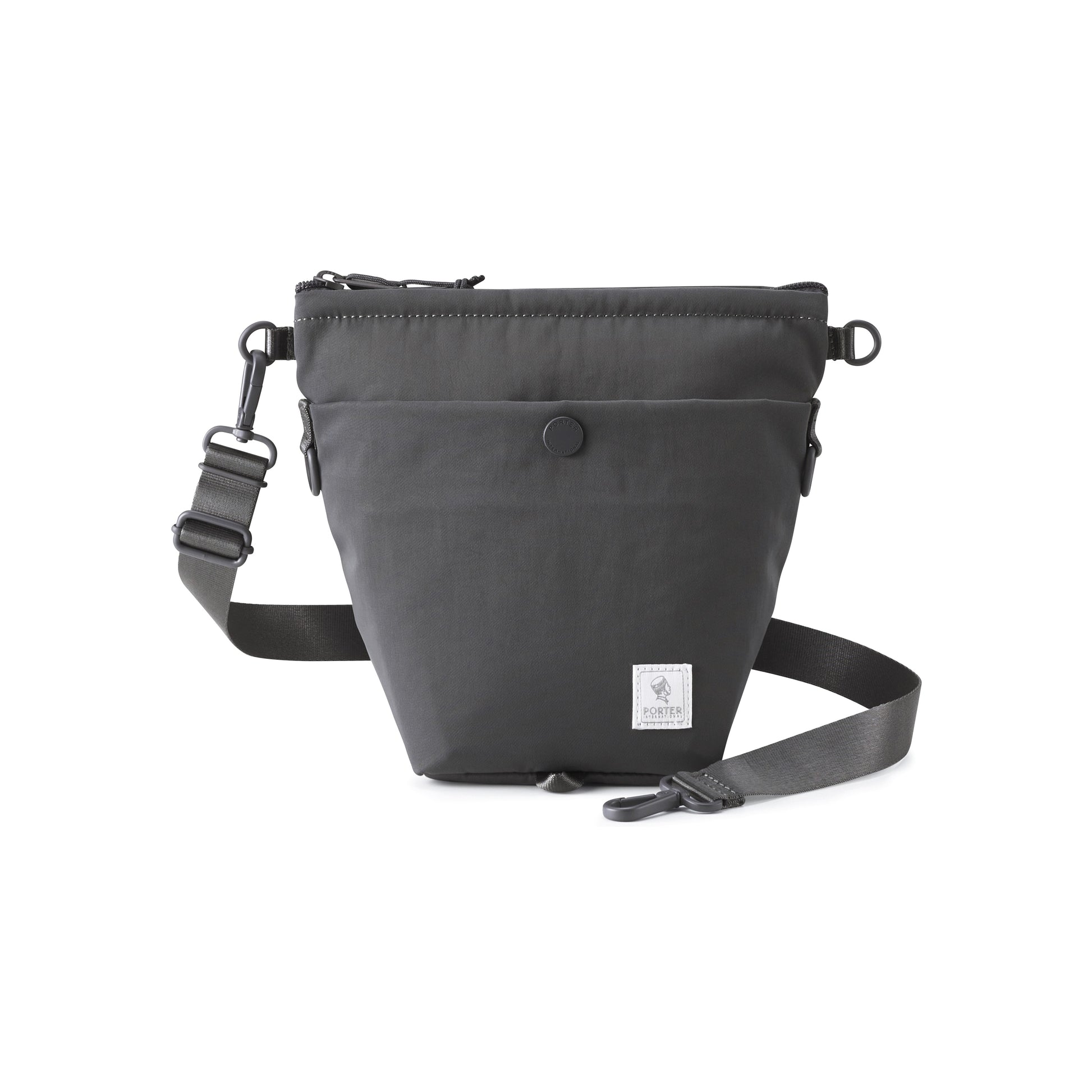PORTER INTERNATIONAL Level Shoulder Bag M Grey textured fabric crossbody bag adjustable strap zip closure compact design