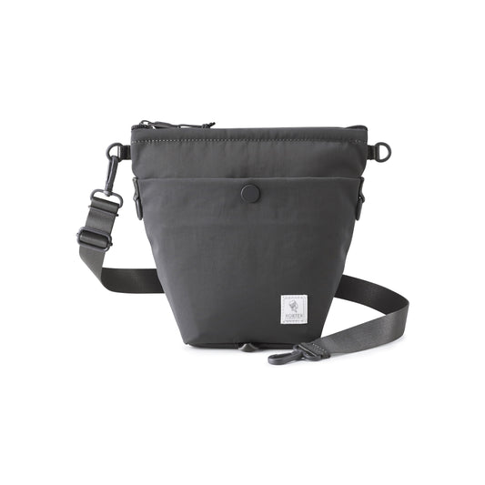 PORTER INTERNATIONAL Level Shoulder Bag M Grey textured fabric crossbody bag adjustable strap zip closure compact design