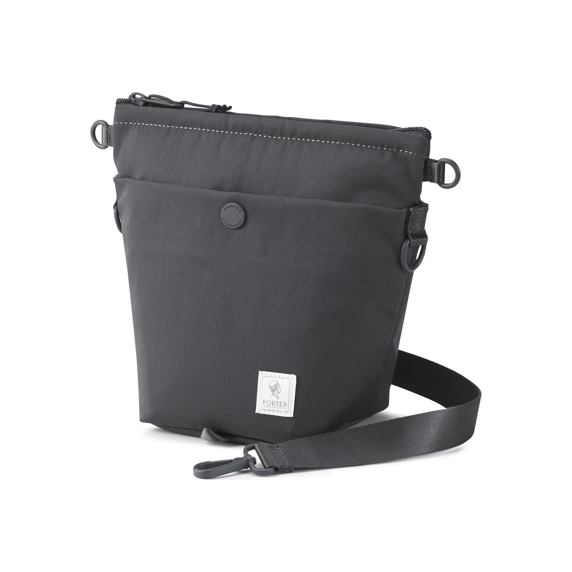 PORTER INTERNATIONAL Level Shoulder Bag M Grey textured fabric crossbody bag adjustable strap zip closure compact design