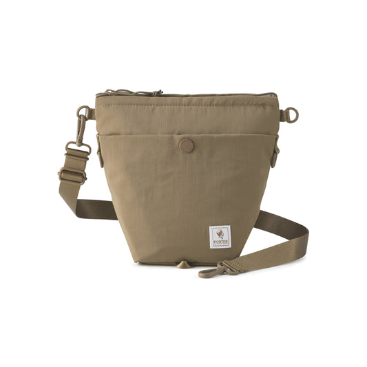 PORTER INTERNATIONAL Level Shoulder Bag M Brown textured fabric crossbody bag adjustable strap zip closure compact design