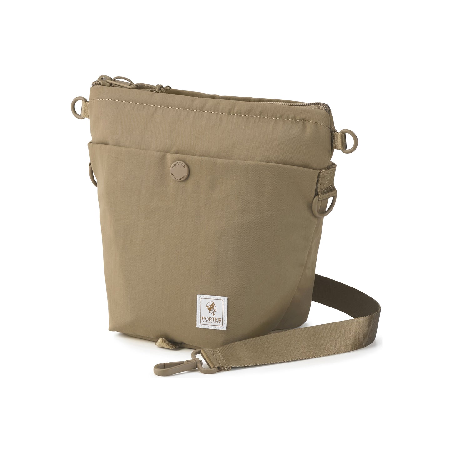 PORTER INTERNATIONAL Level Shoulder Bag M Brown textured fabric crossbody bag adjustable strap zip closure compact design