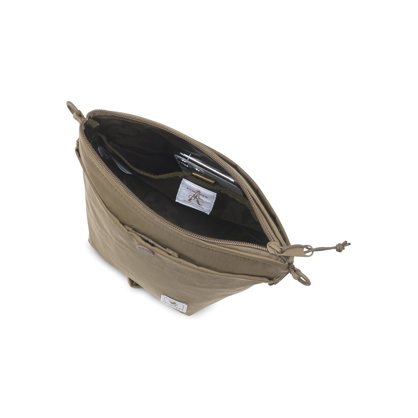 PORTER INTERNATIONAL Level Shoulder Bag M Brown textured fabric crossbody bag adjustable strap zip closure compact design