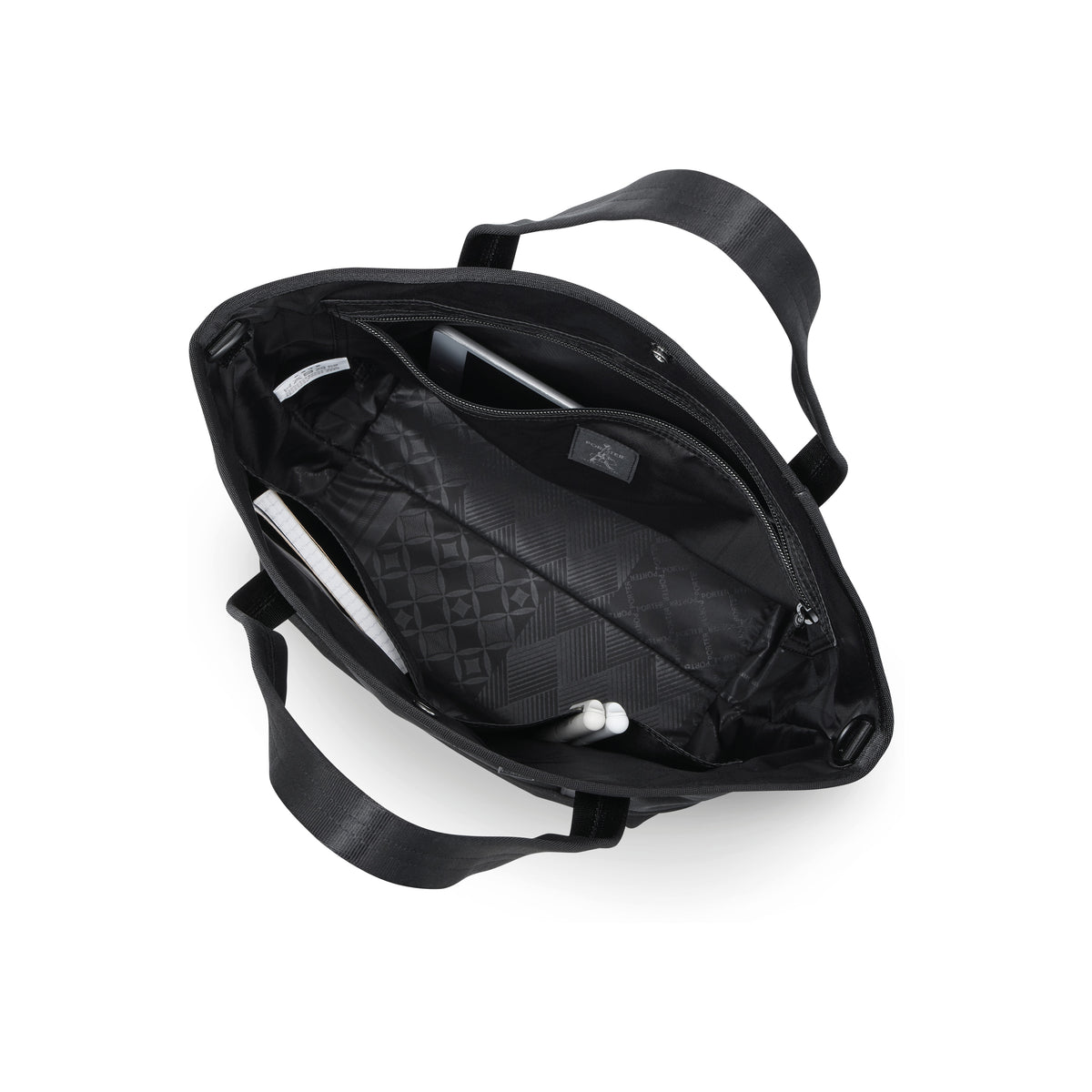 PORTER INTERNATIONAL Prime Tote Black with spacious main compartment, shoulder handles, detachable strap, and durable fabric construction