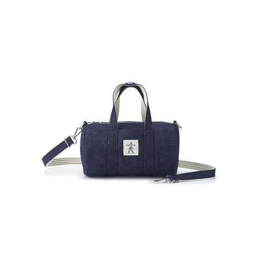 PORTER INTERNATIONAL Nimes Handbag M Navy woven fabric shoulder bag top handle detachable strap structured design