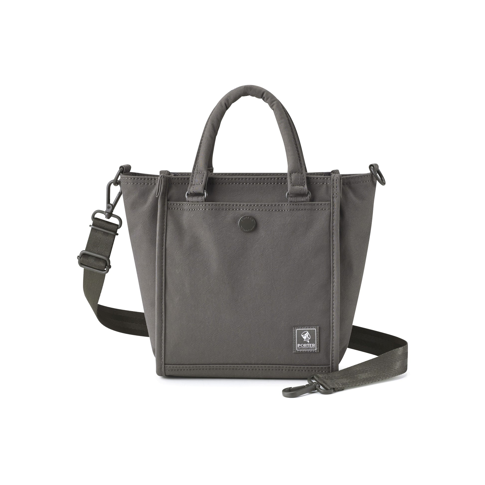 PORTER INTERNATIONAL Swing Handbag S Light Grey nylon shoulder bag top handle detachable strap structured design
