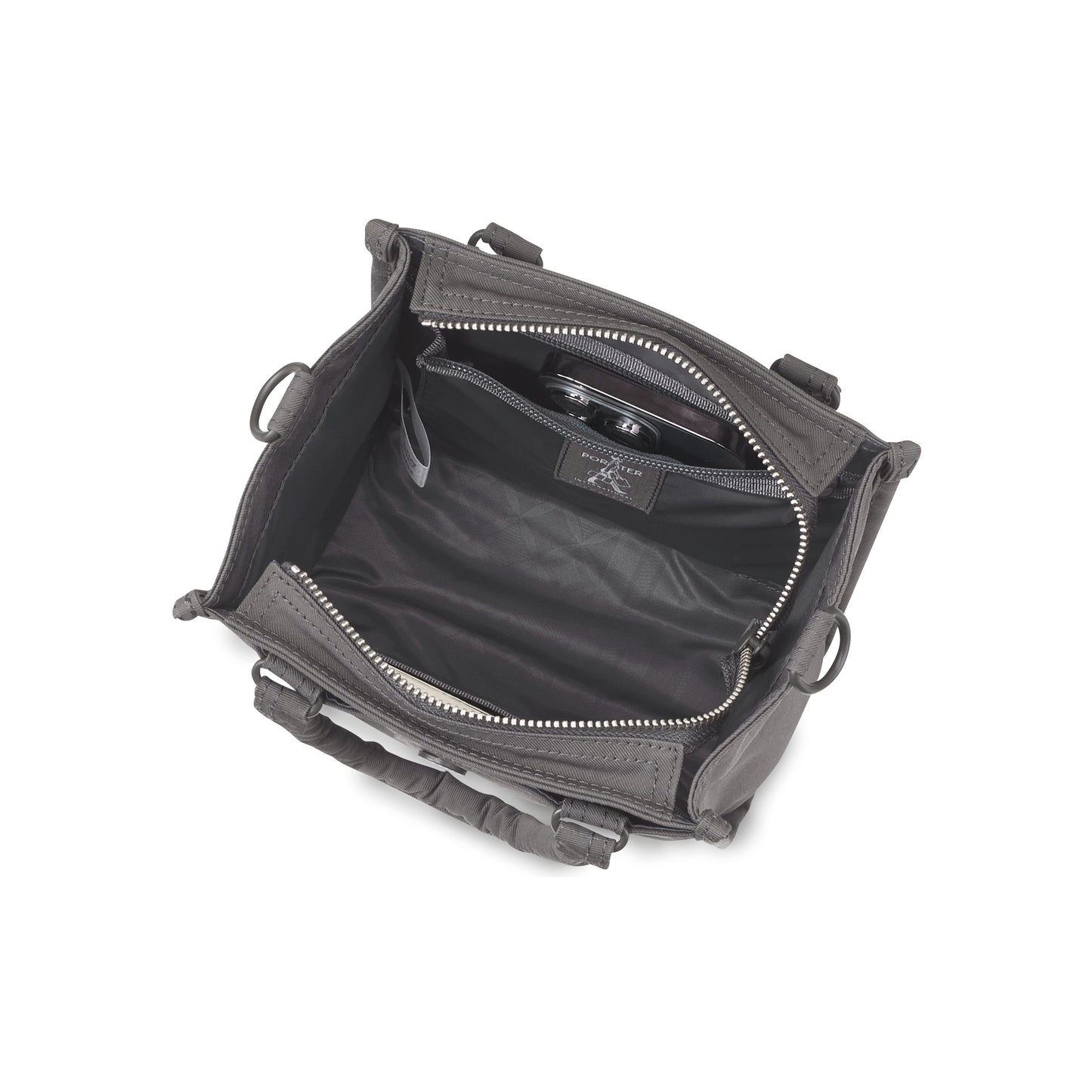 PORTER INTERNATIONAL Swing Handbag S Light Grey nylon shoulder bag top handle detachable strap structured design