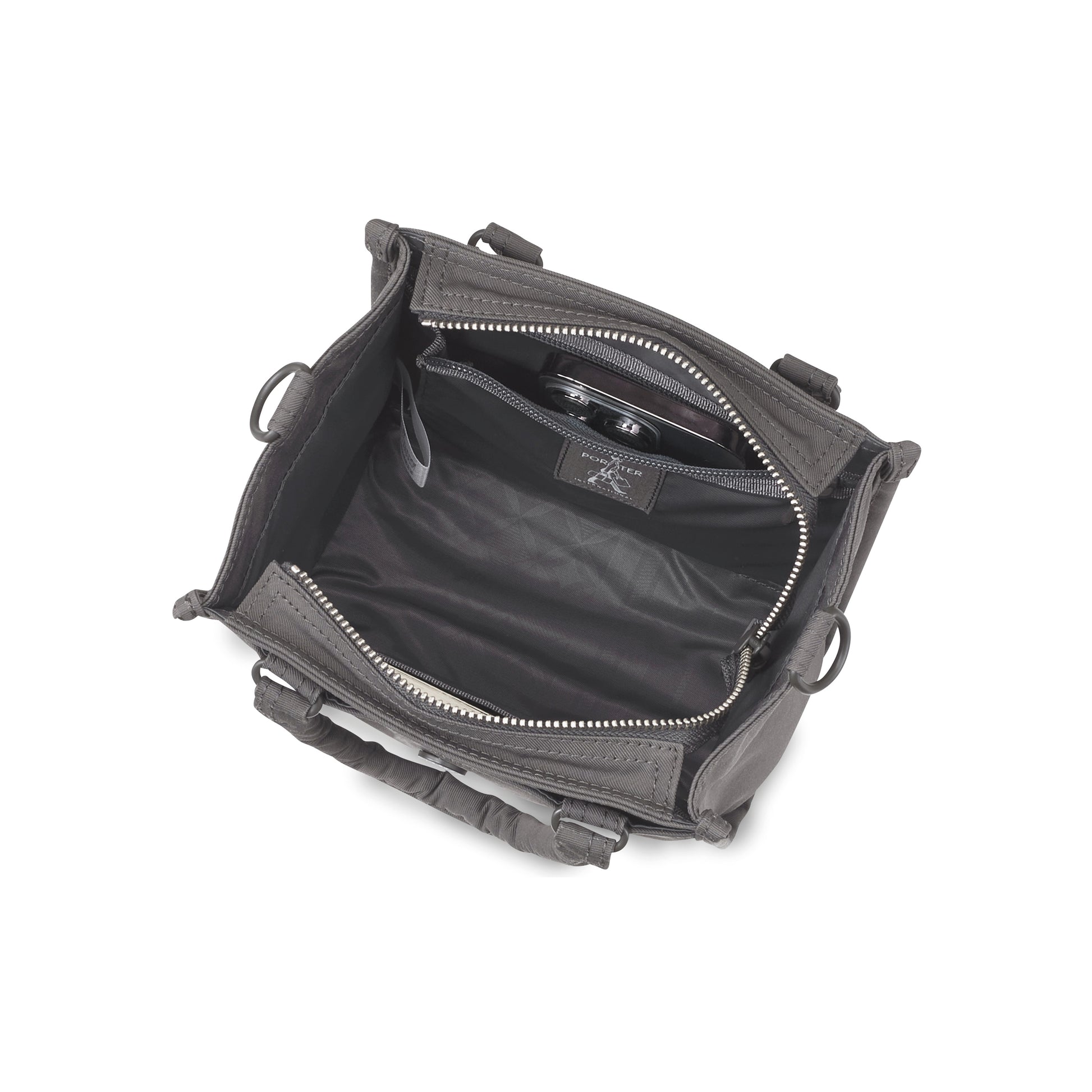 PORTER INTERNATIONAL Swing Handbag S Light Grey nylon shoulder bag top handle detachable strap structured design