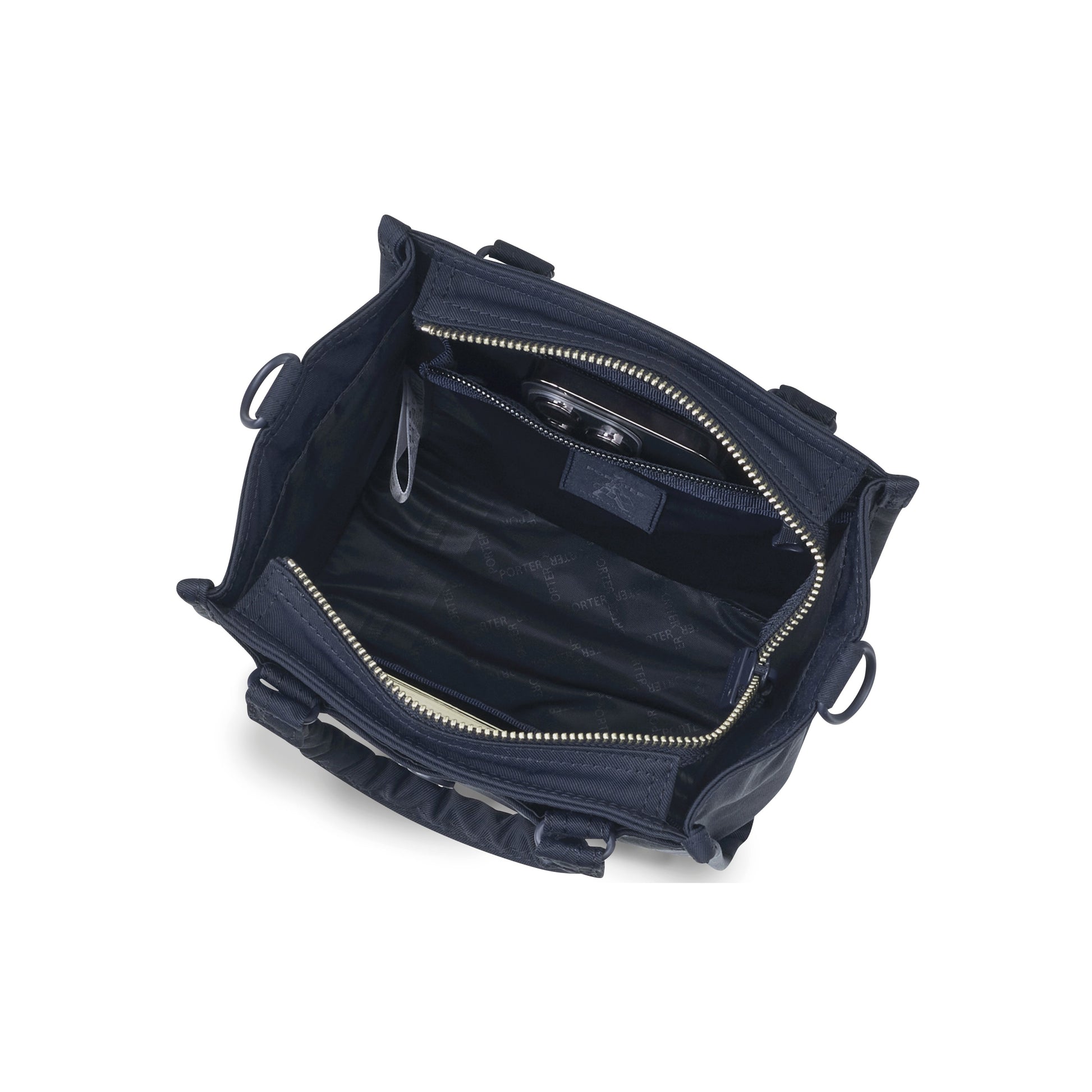 PORTER INTERNATIONAL Swing Handbag S Blue nylon shoulder bag top handle detachable strap structured design