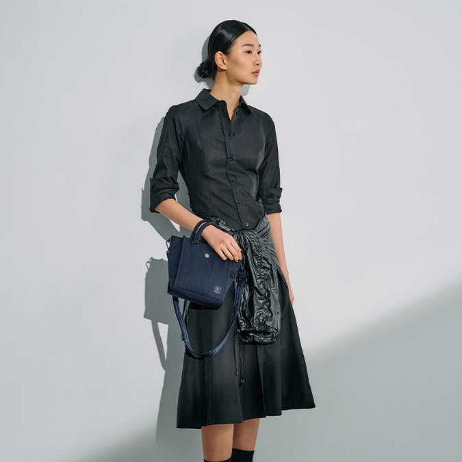 PORTER INTERNATIONAL Swing Handbag S Blue nylon shoulder bag top handle detachable strap structured design