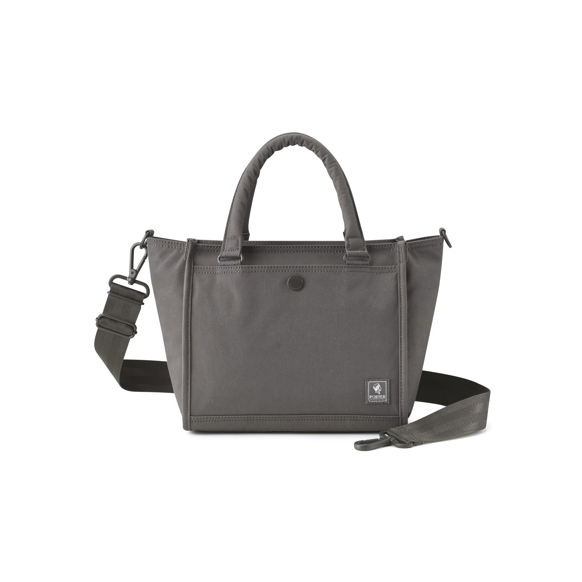 PORTER INTERNATIONAL Swing Handbag M Light Grey nylon shoulder bag top handle detachable strap structured design