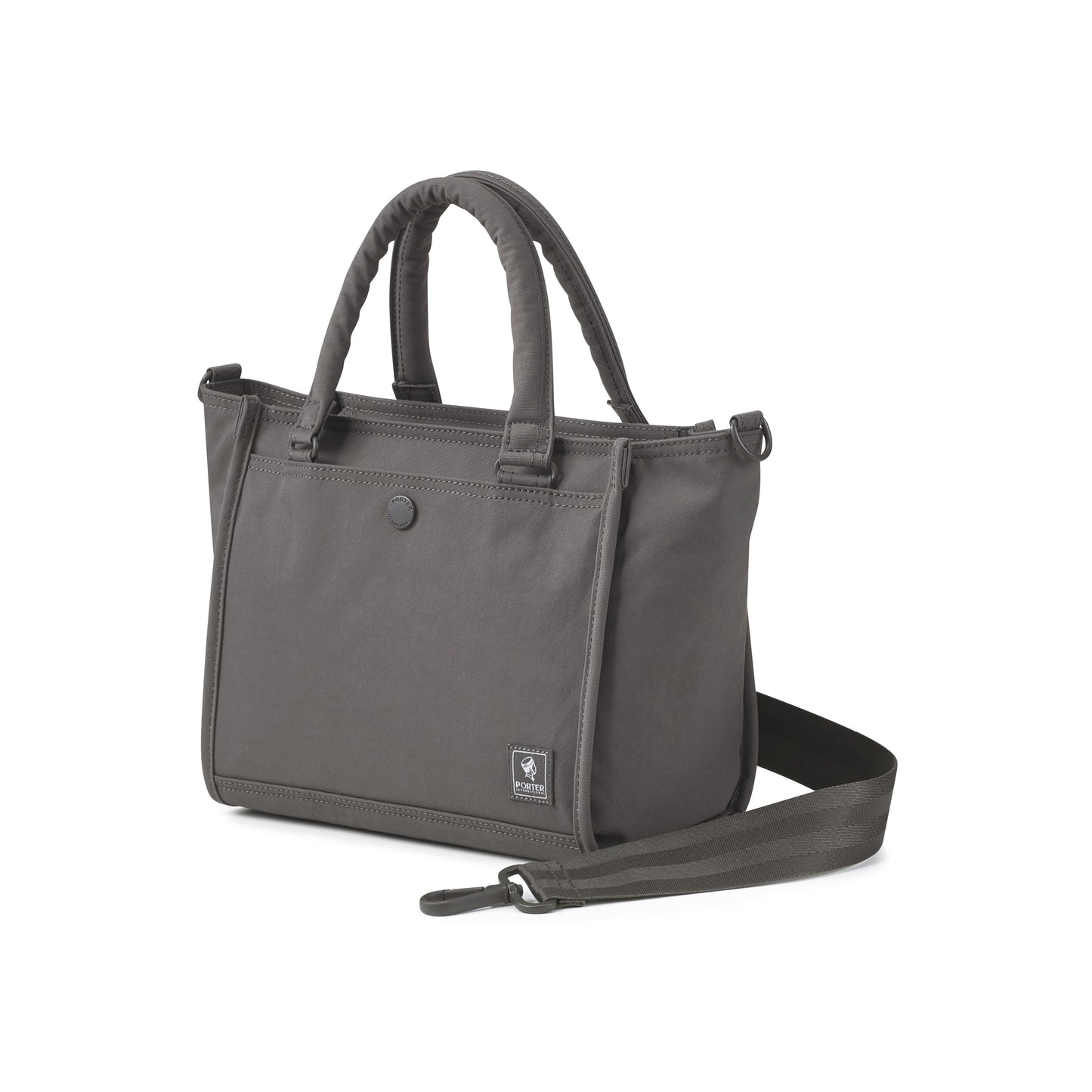 PORTER INTERNATIONAL Swing Handbag M Light Grey nylon shoulder bag top handle detachable strap structured design